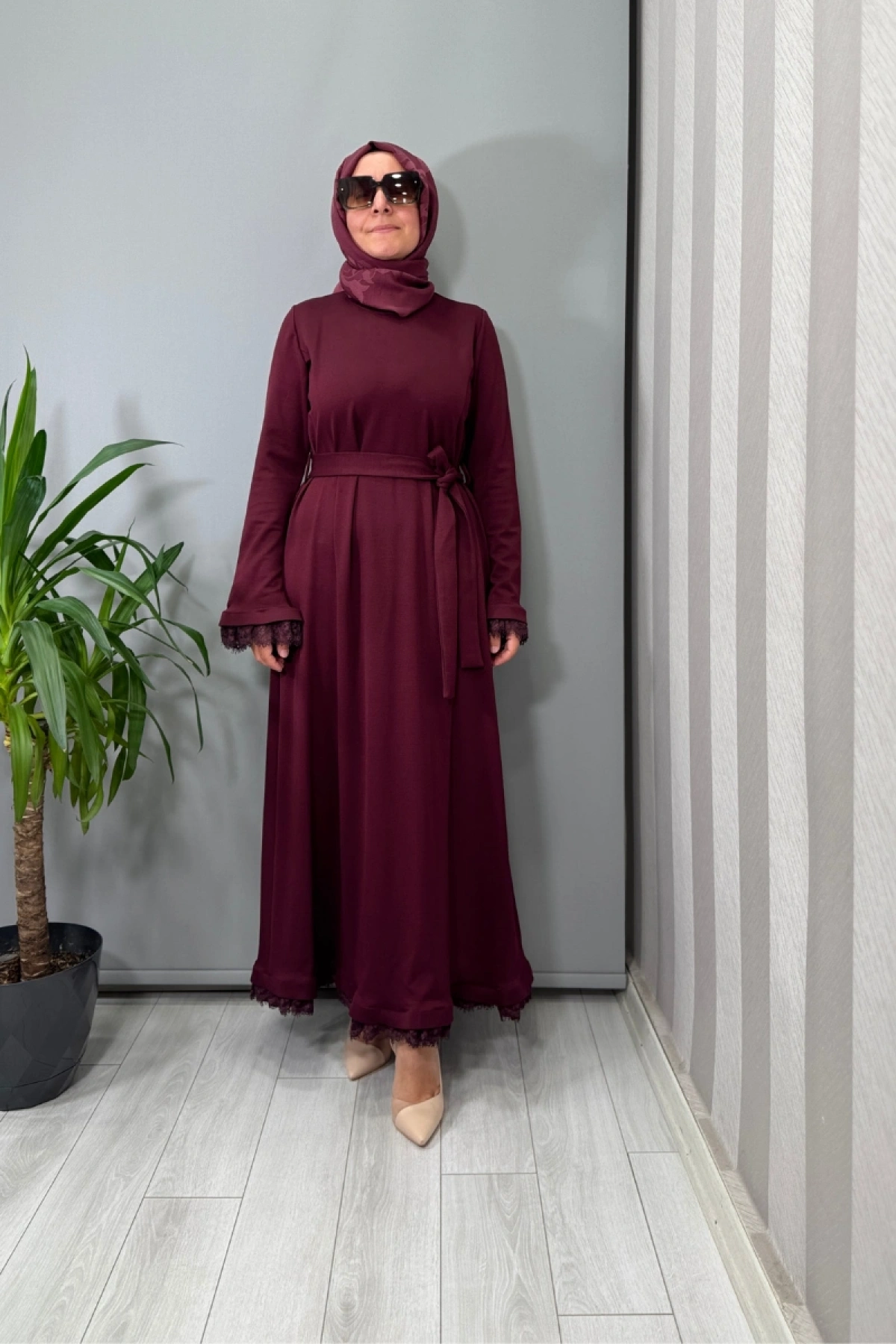 Misswhence Güpür Detaylı Elbise Bordo 38823