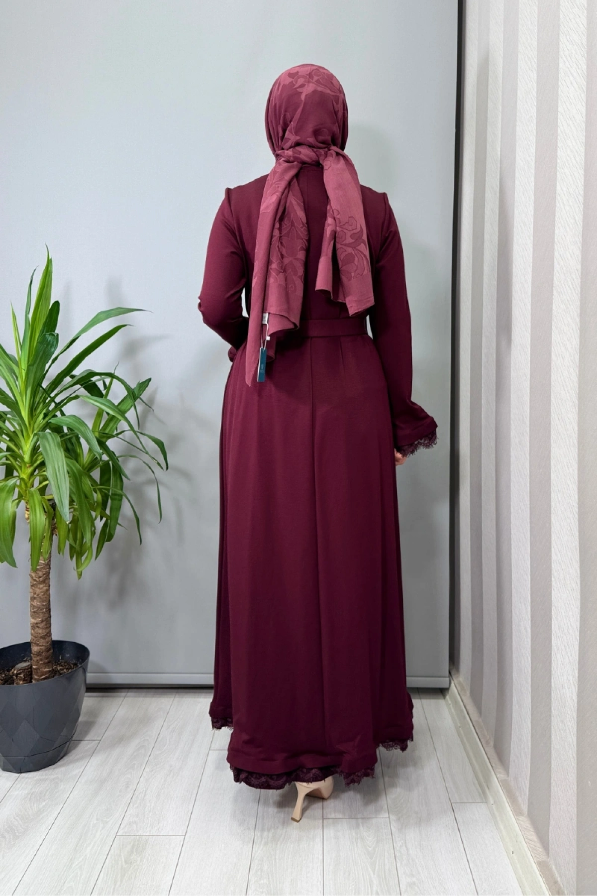 Misswhence Güpür Detaylı Elbise Bordo 38823