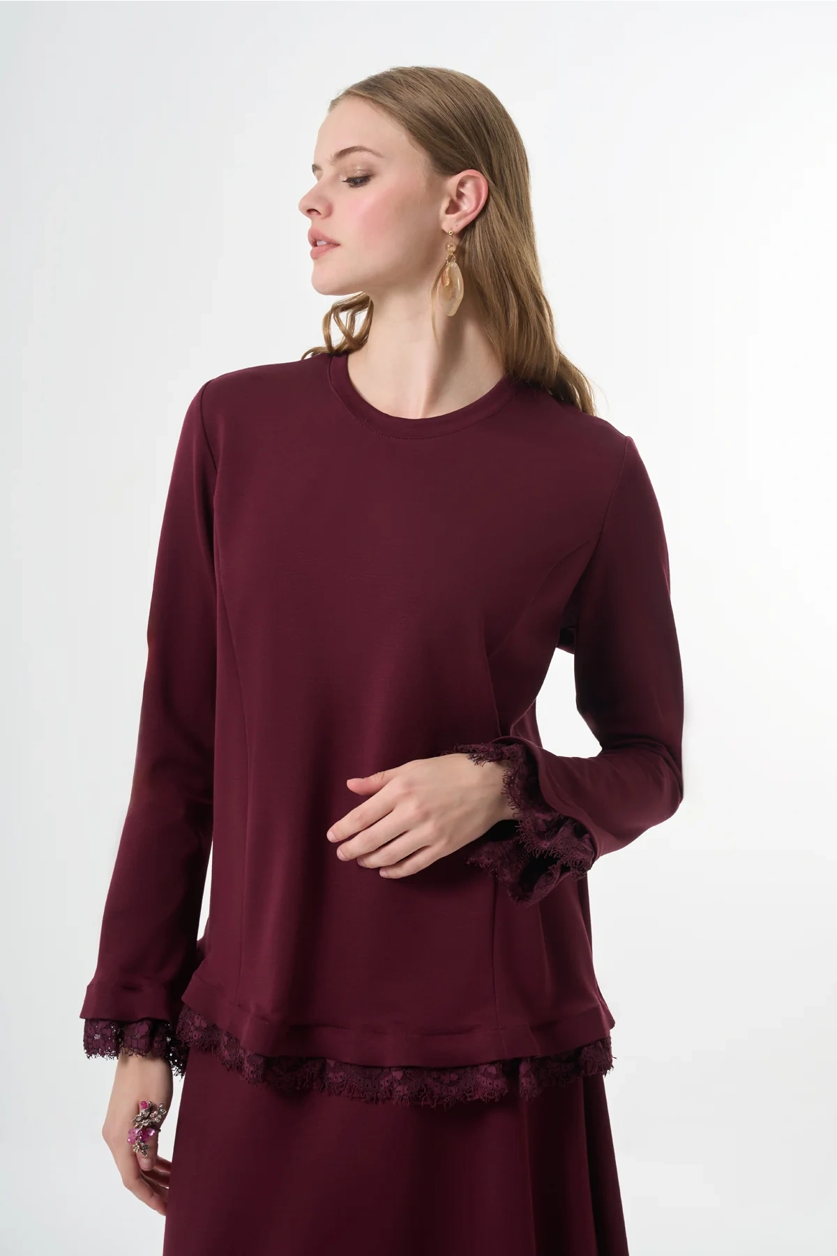 Misswhence Güpür Detaylı Etek Takım Bordo 38004