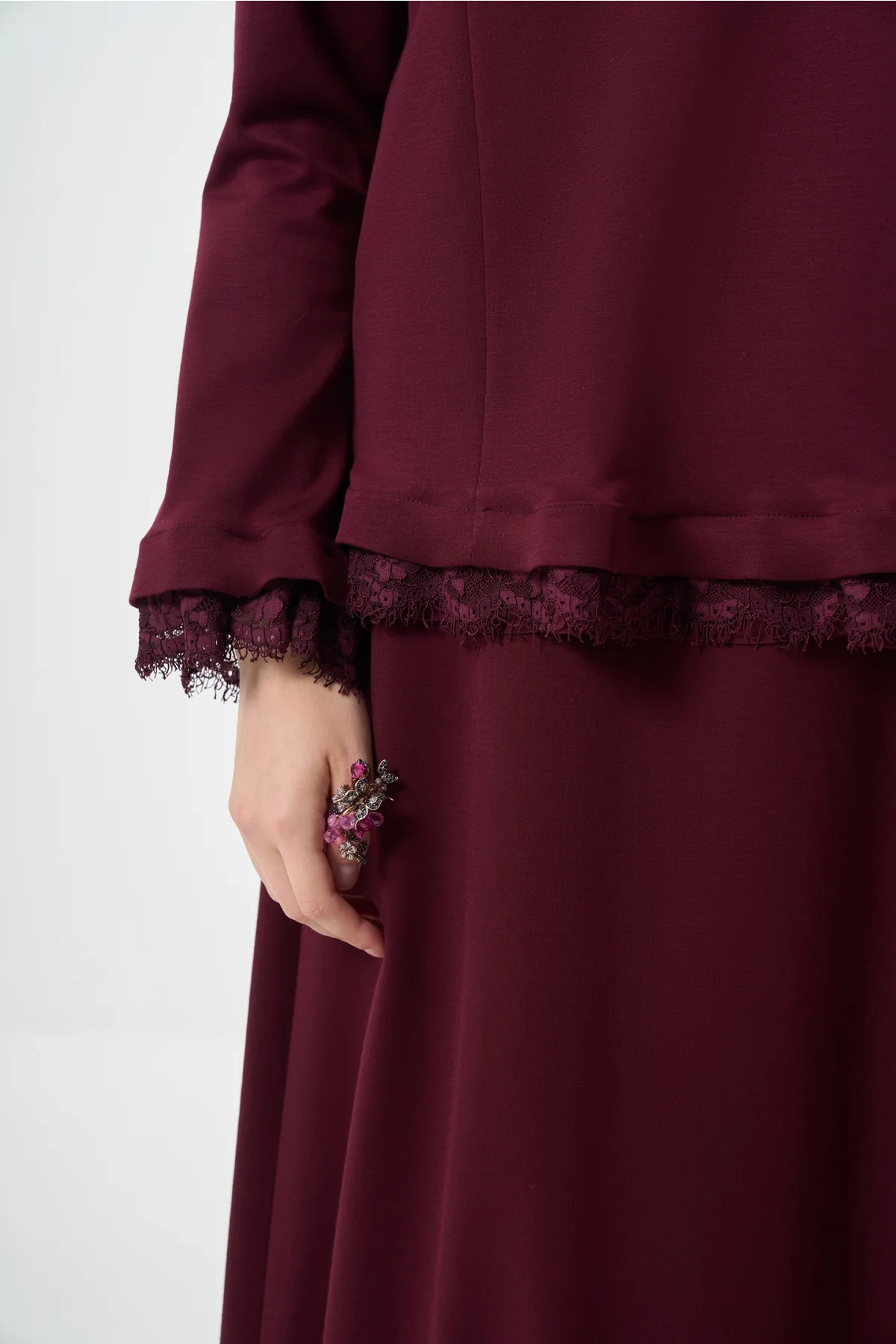 Misswhence Güpür Detaylı Etek Takım Bordo 38004