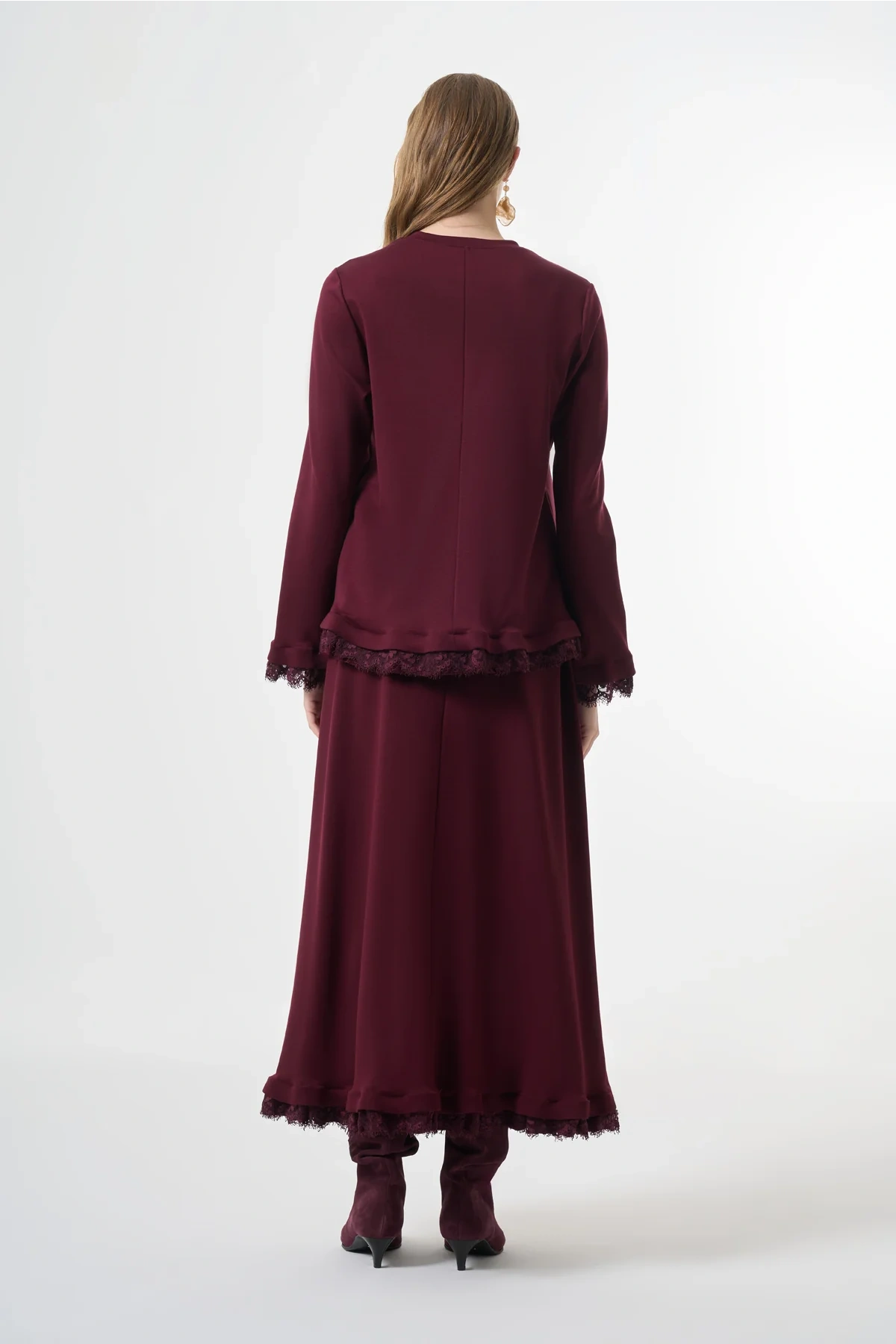 Misswhence Güpür Detaylı Etek Takım Bordo 38004