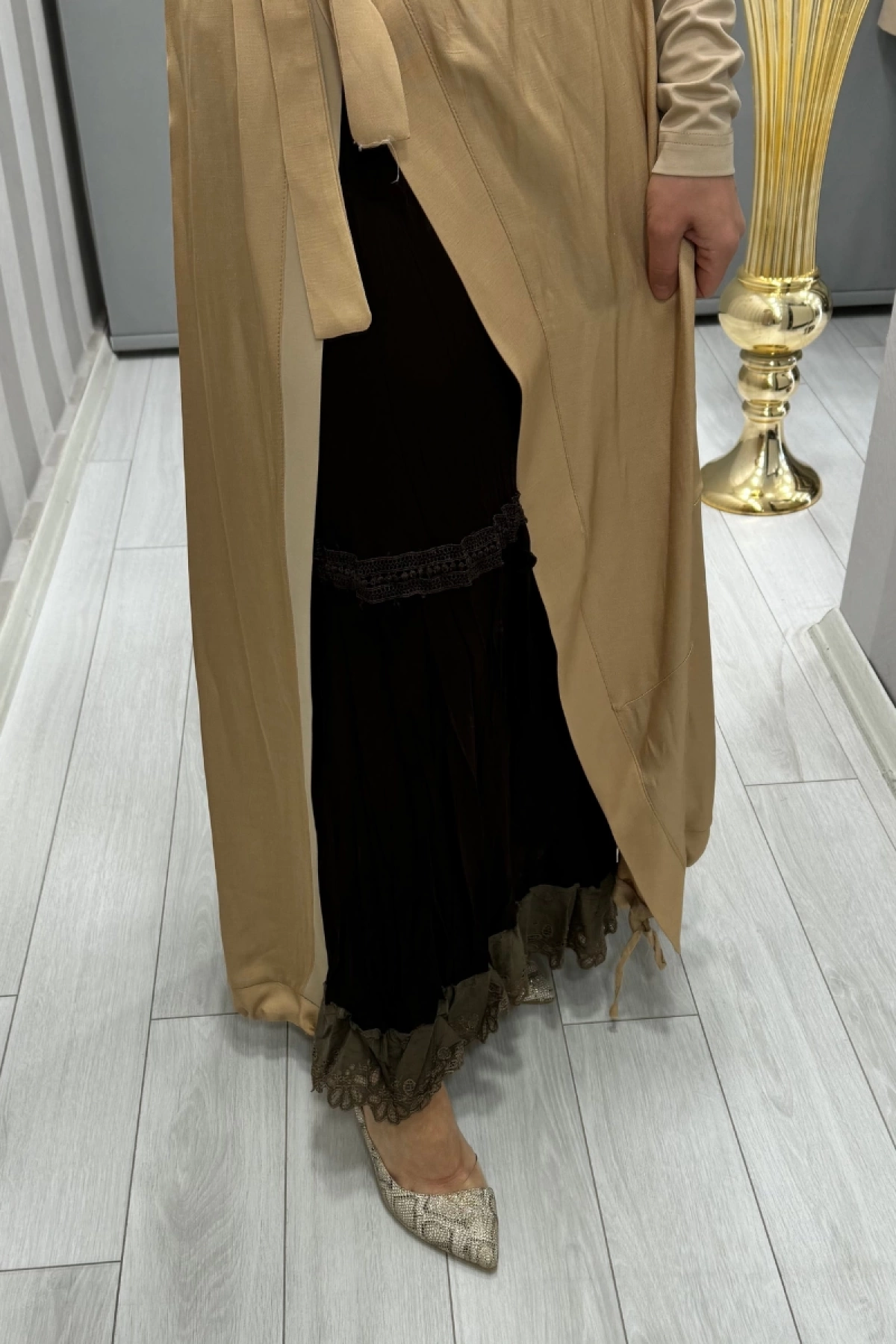 Misswhence İkili Chanel Keten Elbise Camel 35806