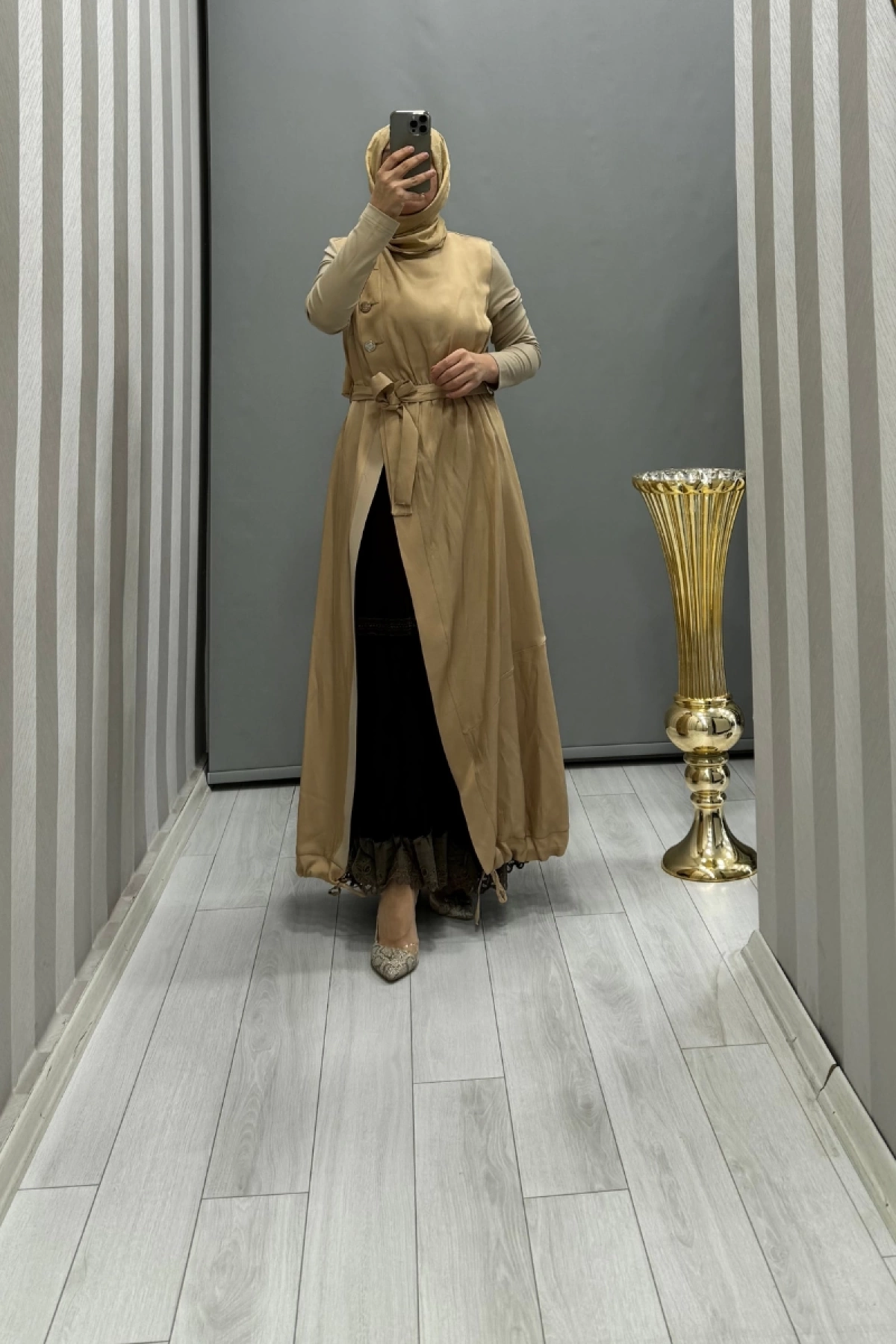 Misswhence İkili Chanel Keten Elbise Camel 35806