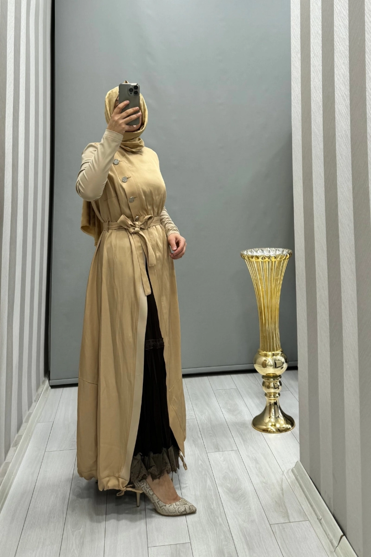 Misswhence İkili Chanel Keten Elbise Camel 35806