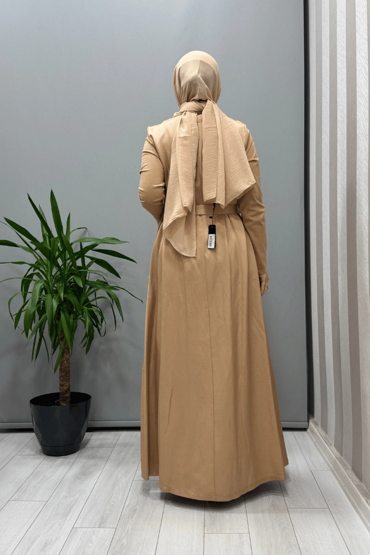 Misswhence İkili Chanel Keten Elbise Camel 37806