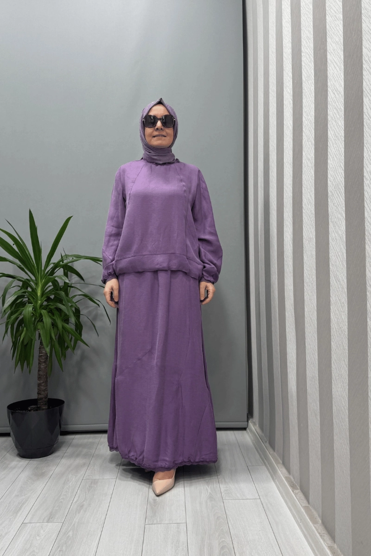 Misswhence İpek Keten Bluz Etek Takım Lila 37000