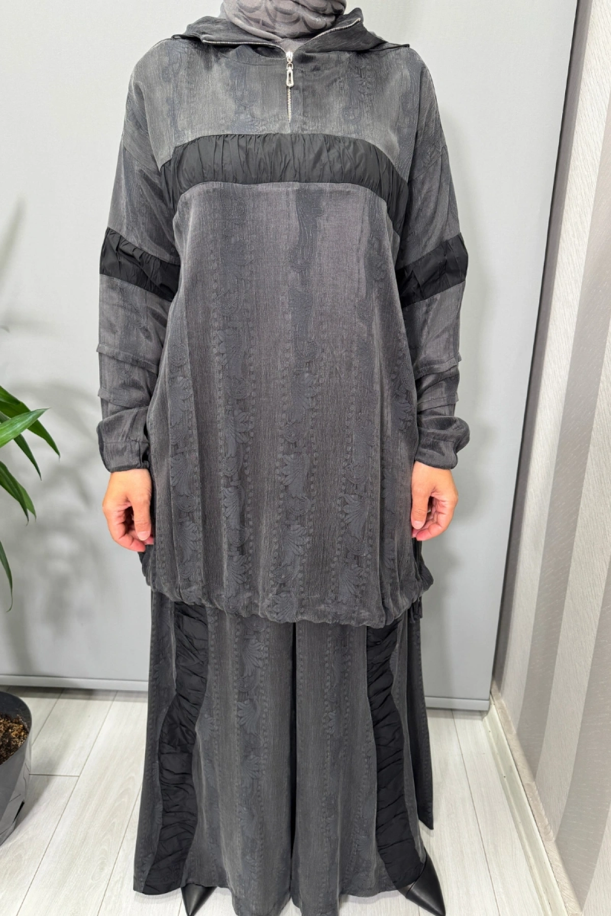 Misswhence İpek Tunik Pantolon Takım Gri 38034