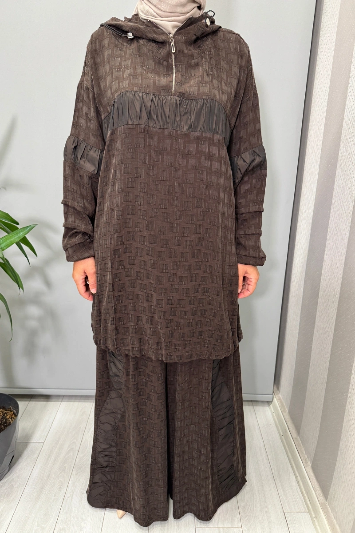 Misswhence İpek Tunik Pantolon Takım Kahve 38034