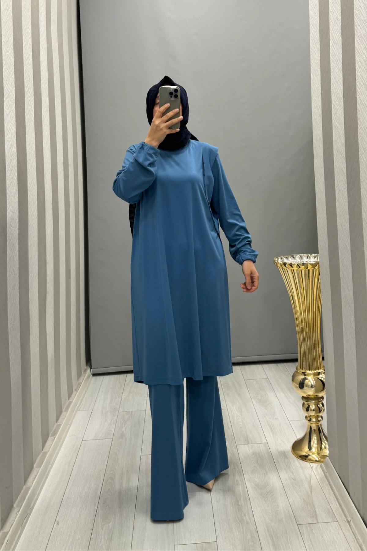 Misswhence İspanyol Paça Bambu Pantolon Mavi 35114