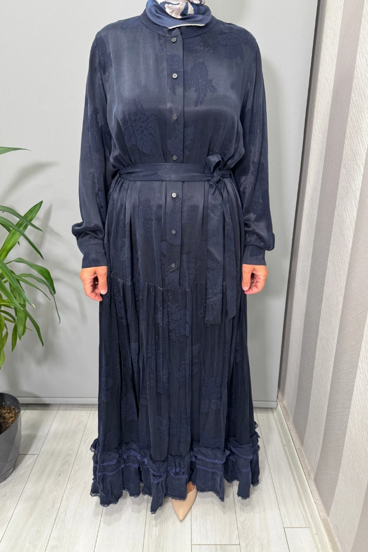 Misswhence Jakarlı Cupro Elbise Lacivert 38809