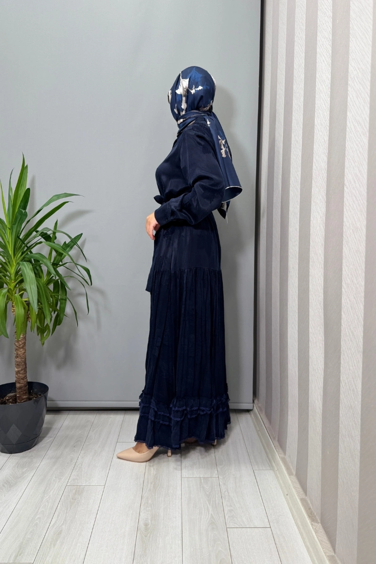 Misswhence Jakarlı Cupro Elbise Lacivert 38809