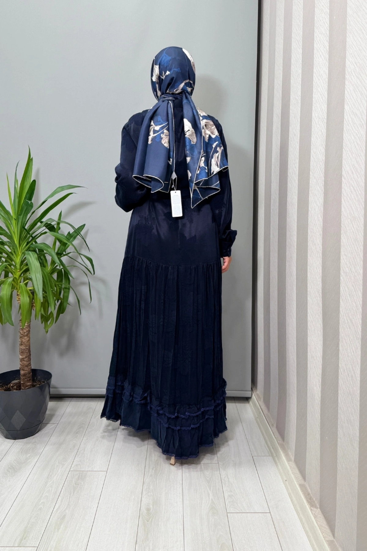 Misswhence Jakarlı Cupro Elbise Lacivert 38809