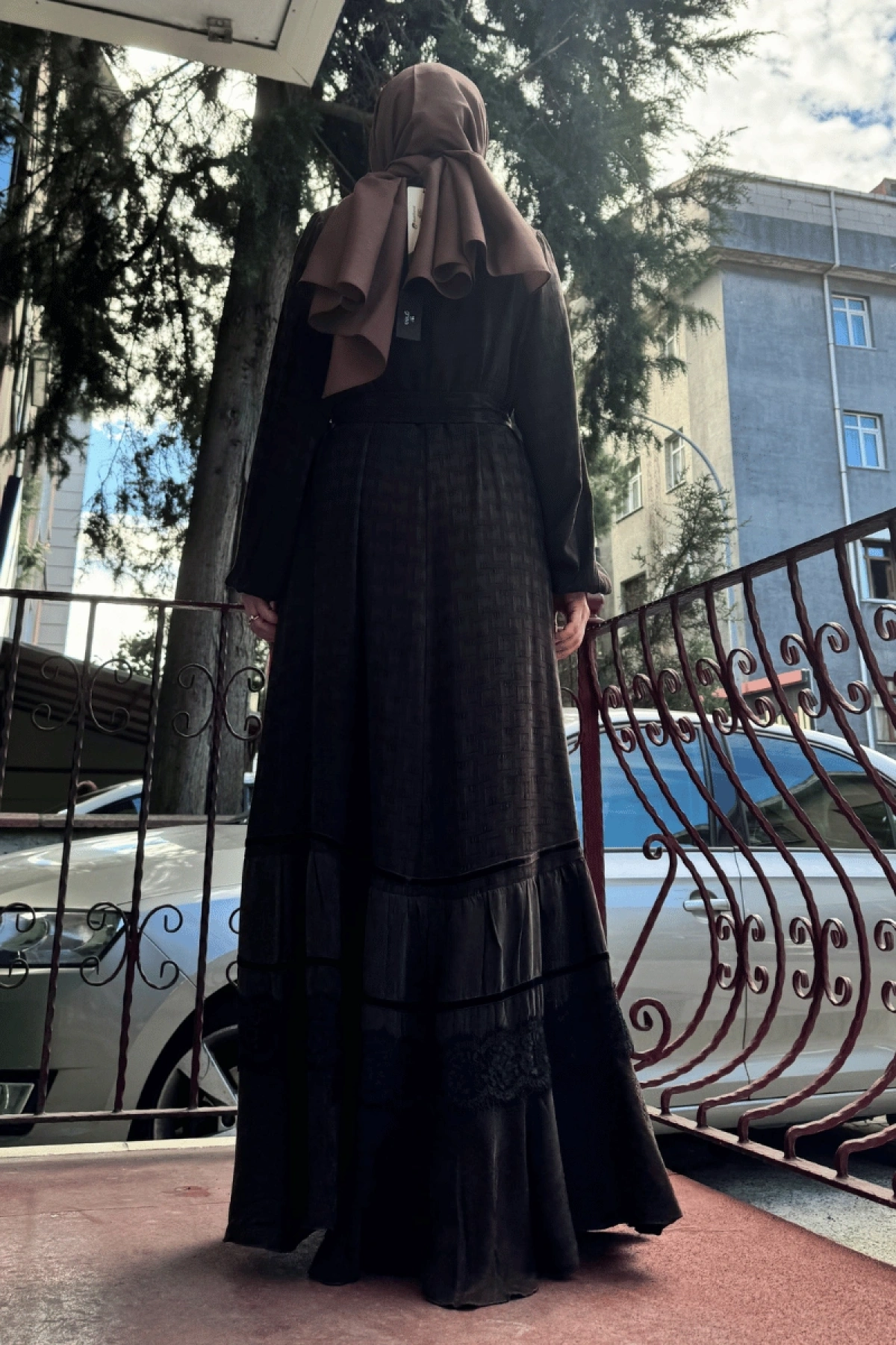 MissWhence Velvet Panel Silk Dress Brown 36811