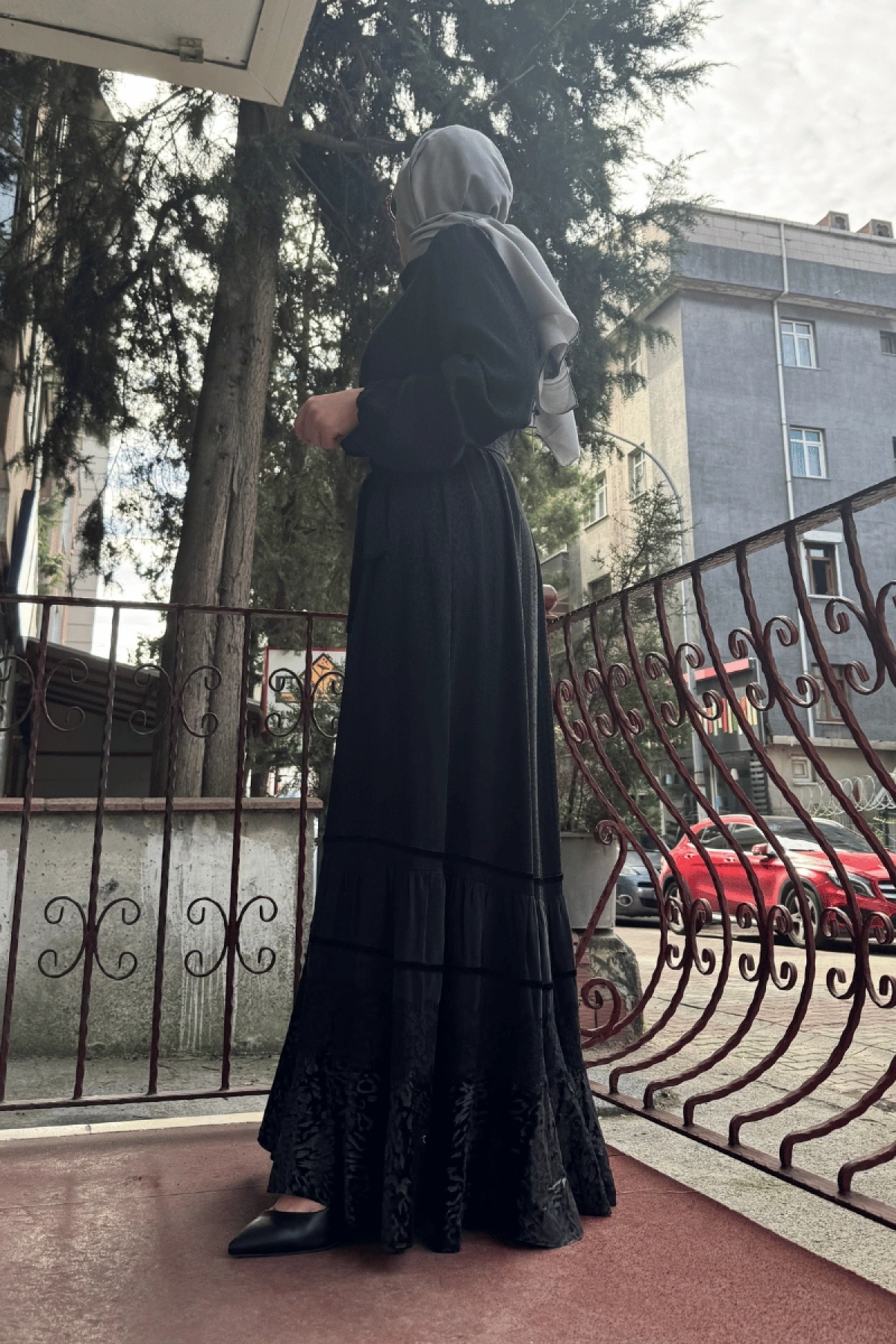 MissWhence Kadife Parçalı İpek Elbise Siyah(Leopar Desen) 36811