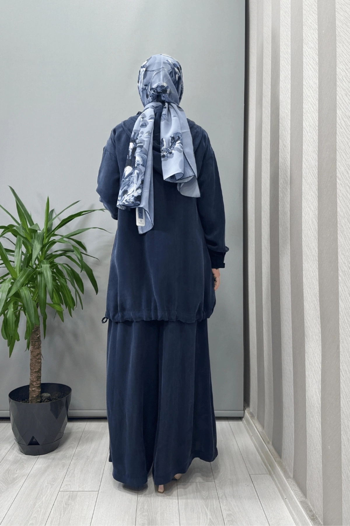 Misswhence Kapüşonlu Tunik Pantolon Takımı Lacivert 37007