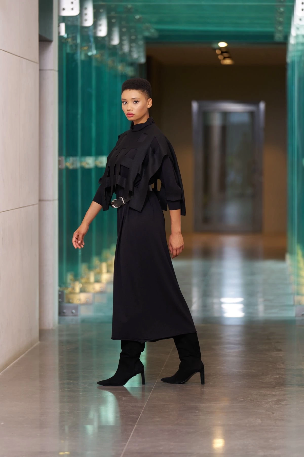 Misswhence Keçe Bolero Detaylı Triko Elbise Siyah 34801