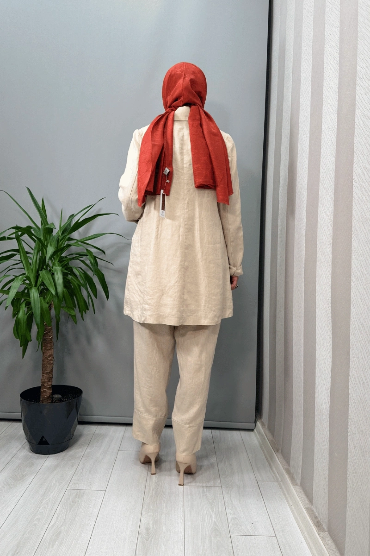 Misswhence Keten  Ceket Pantolon Takım Bej 37207