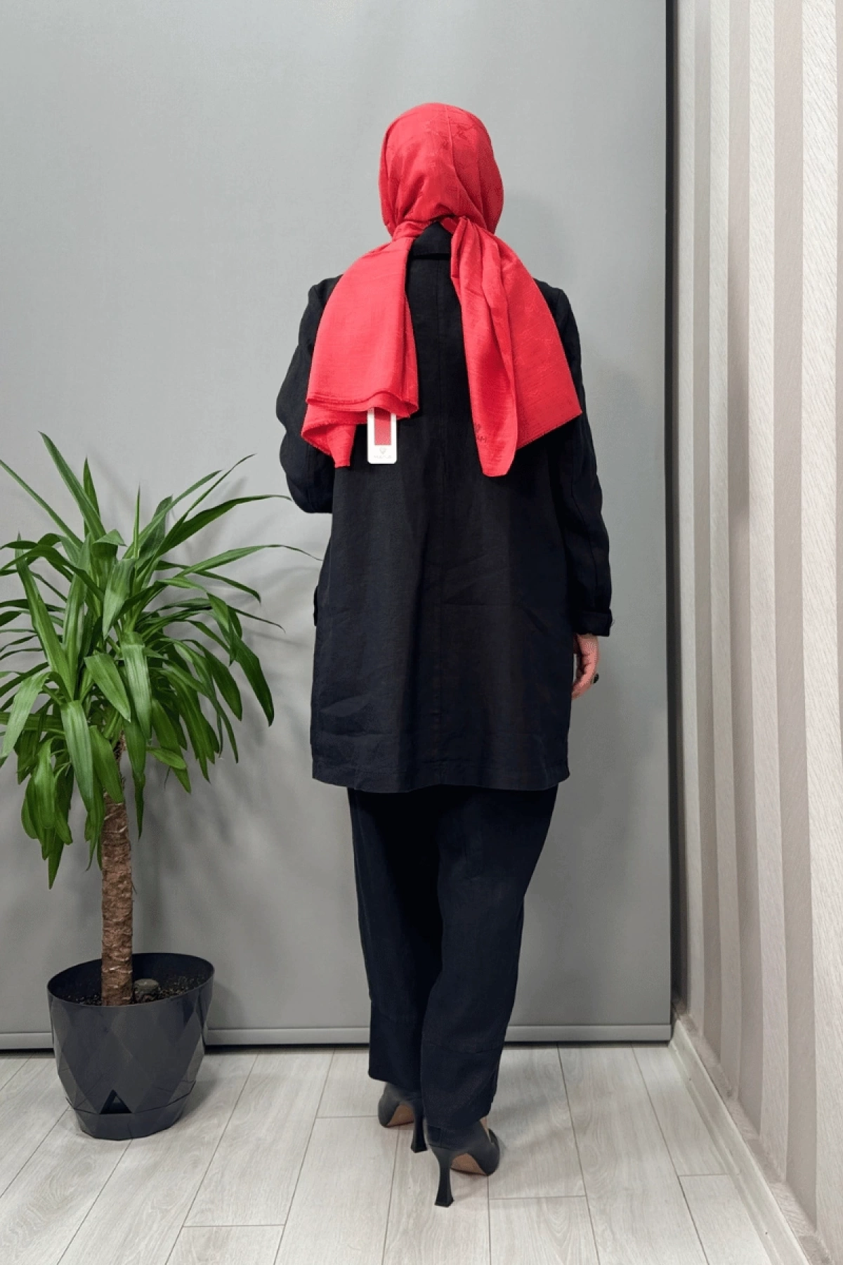 Misswhence Keten  Ceket Pantolon Takım Siyah 37207