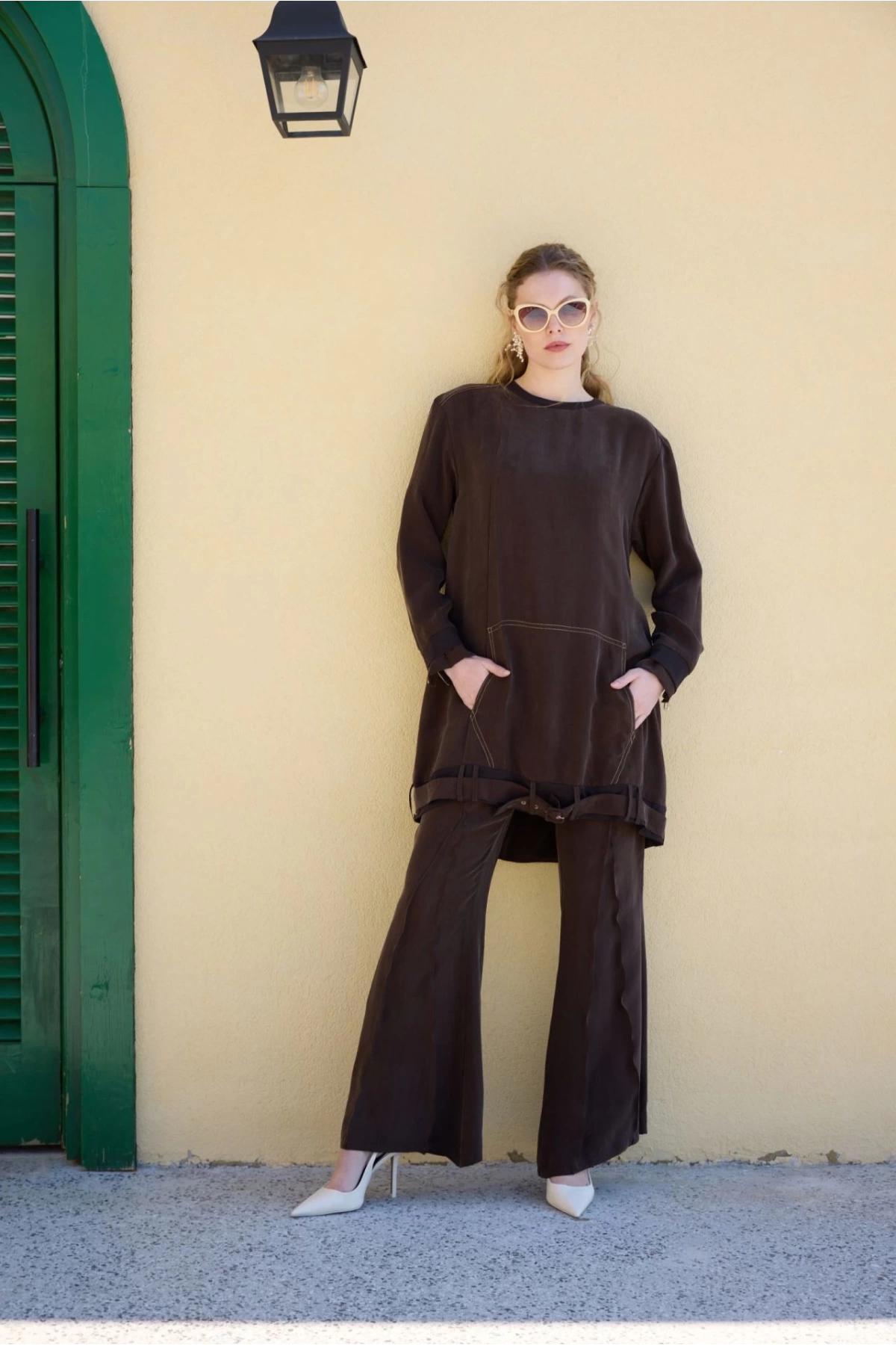 Misswhence Sleeve Zipper Detailed Silk Tunic 35023