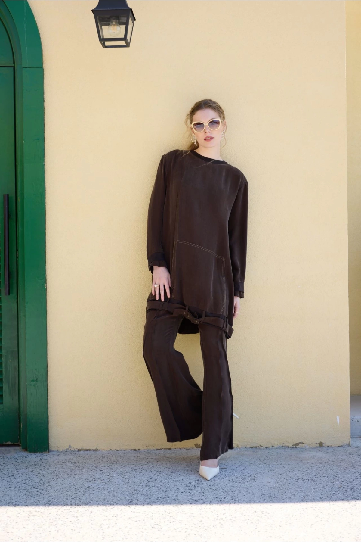 Misswhence Sleeve Zipper Detailed Silk Tunic 35023