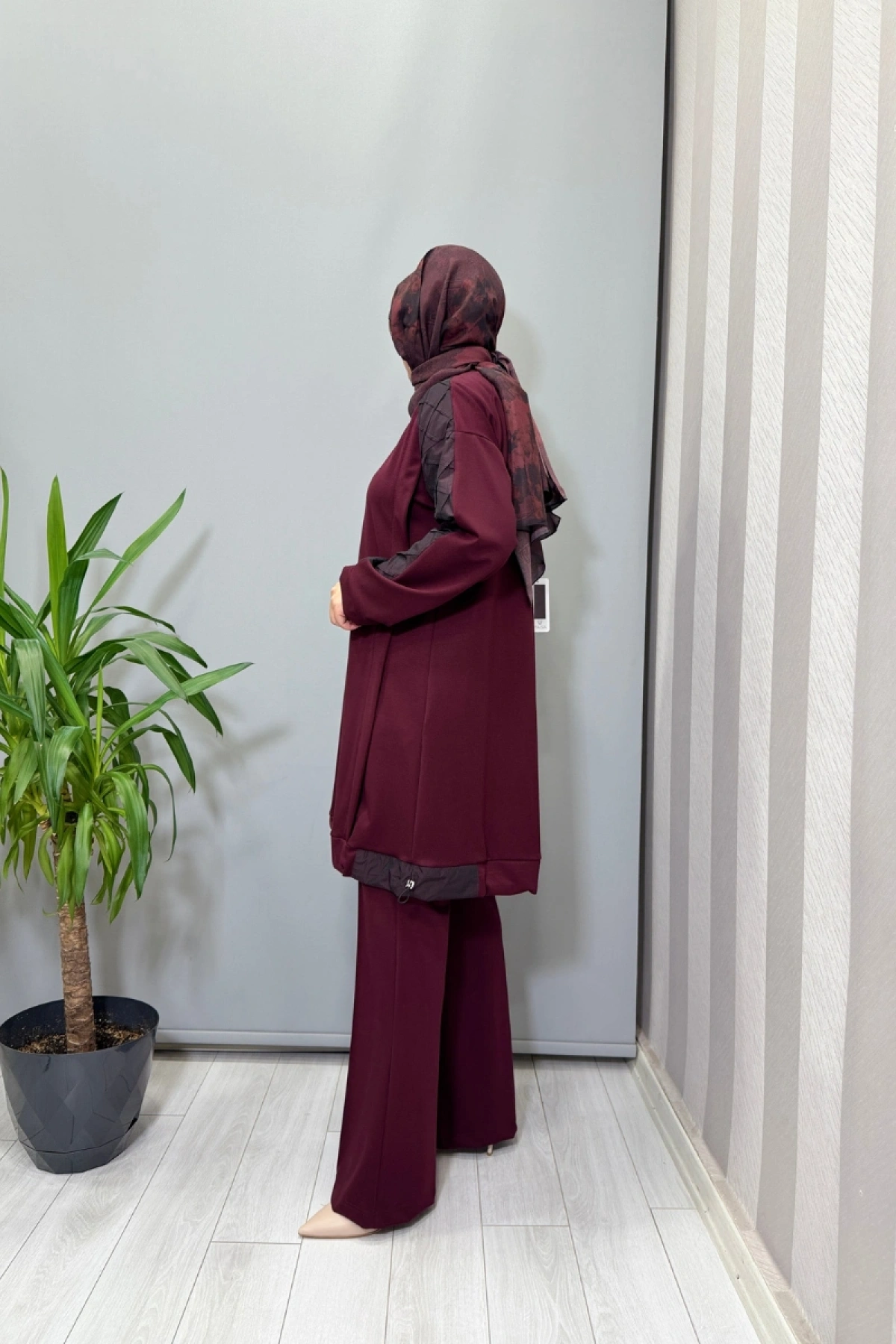 Misswhence Kolu Kumaş ve Diliş Detaylı Tunik Bordo 38040