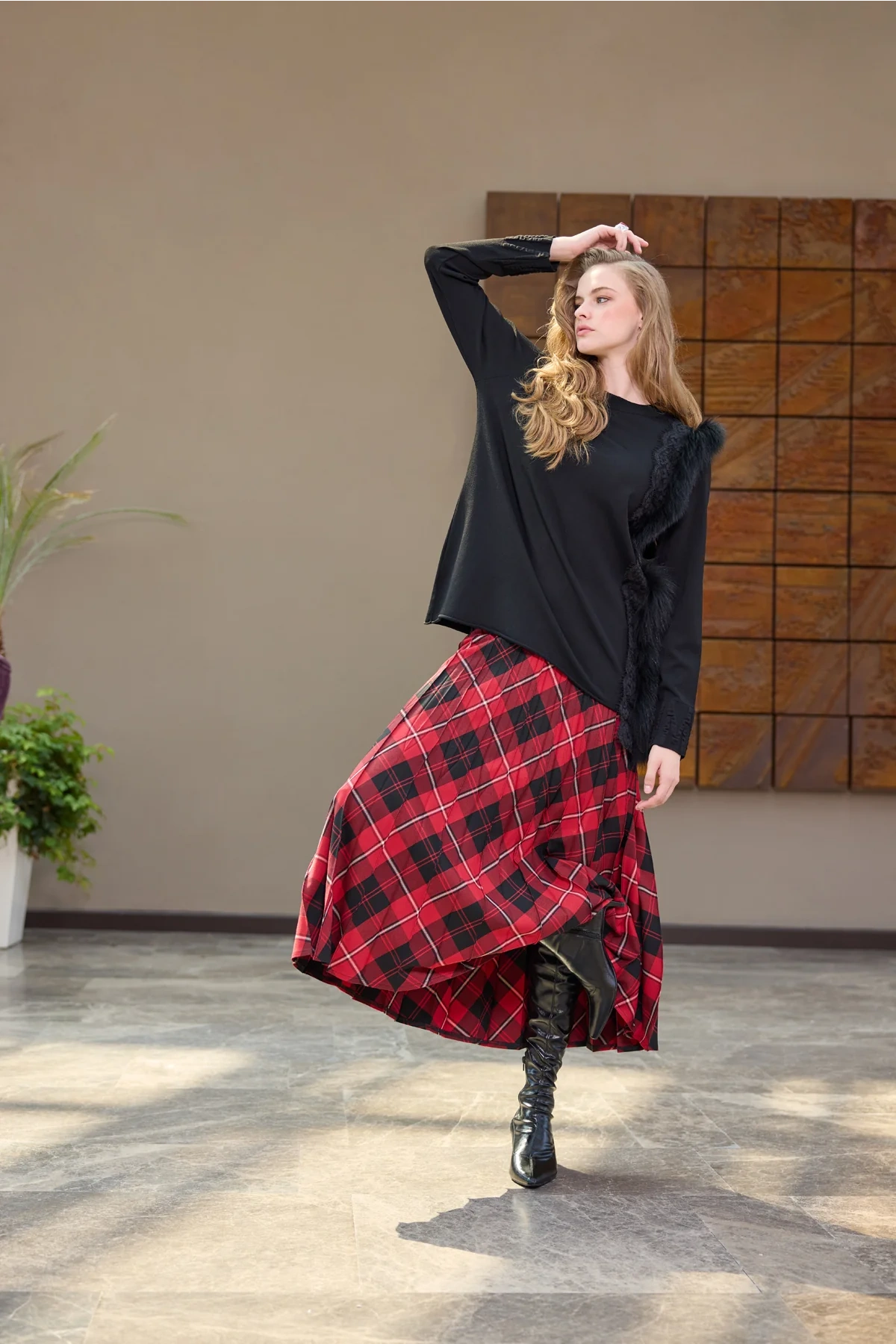 Misswhence Kürklü Triko Tunik Siyah Miss 268