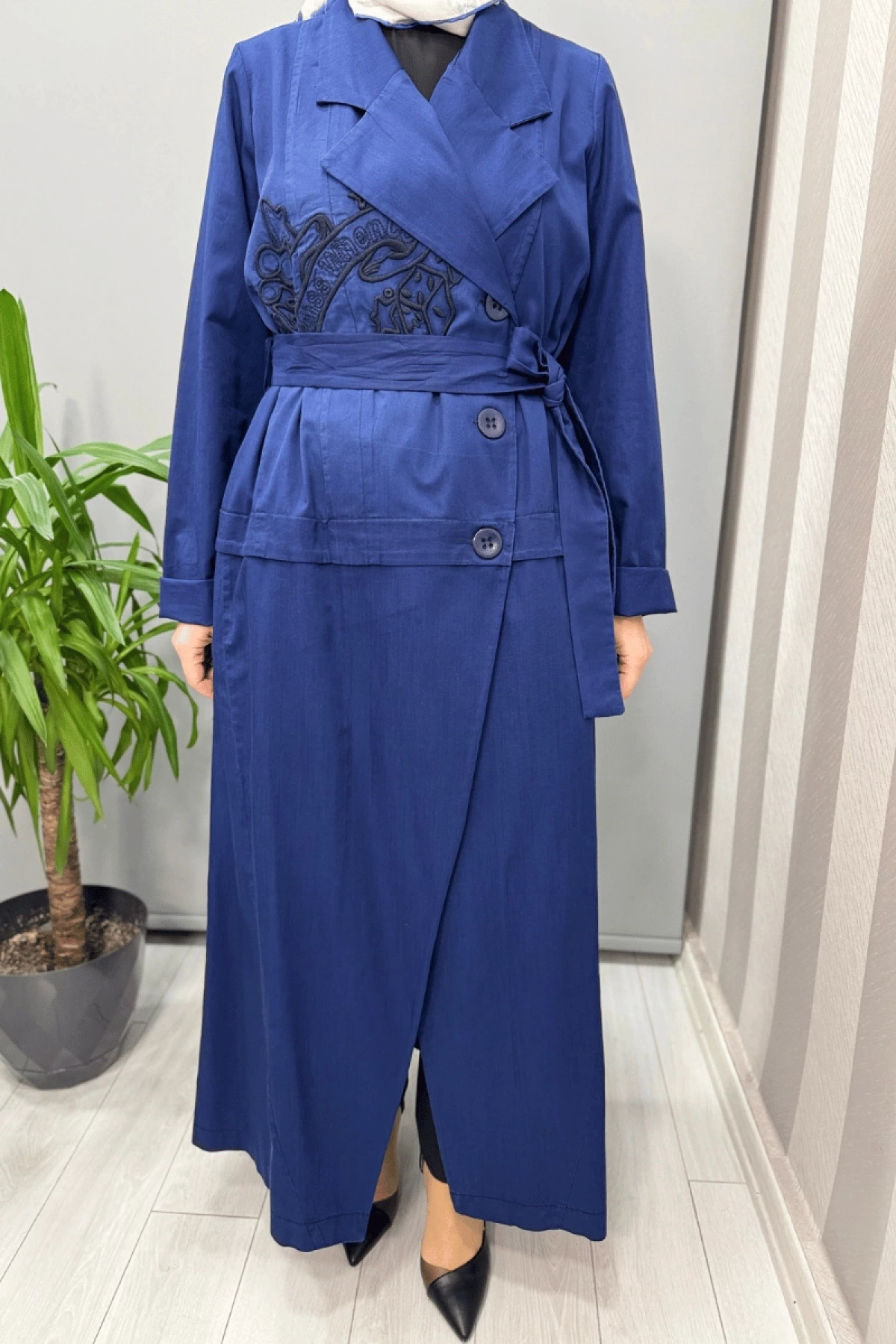 Misswhence Nakış Detaylı Denim Pardesü Lacivert 37501