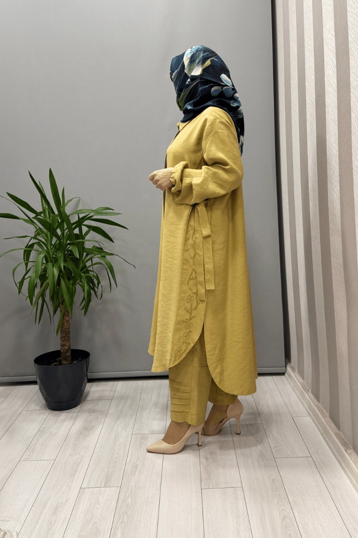 Misswhence Nakış Detaylı Gömlek Pantolon Takım Sarı 37301