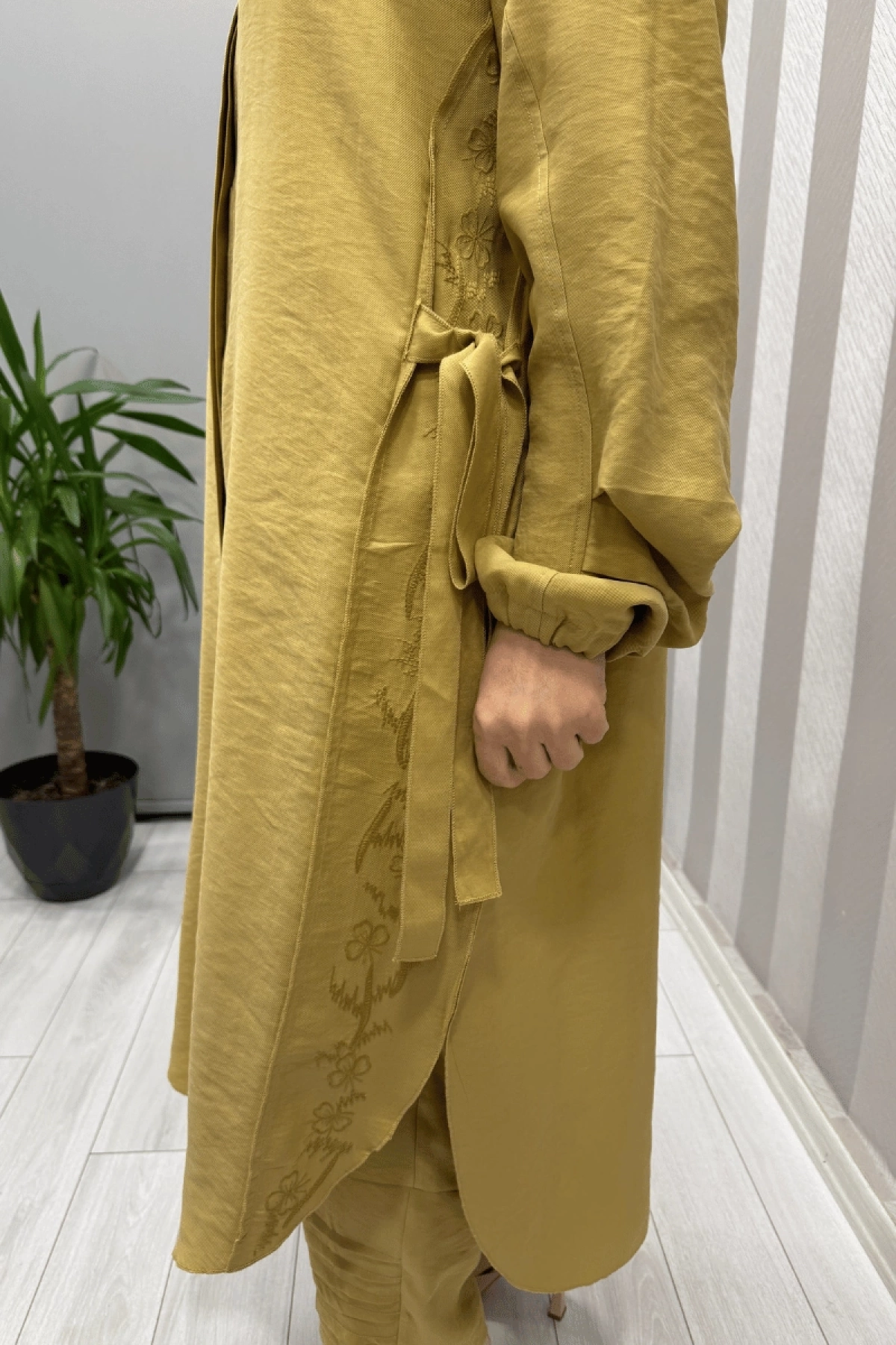 Misswhence Nakış Detaylı Gömlek Pantolon Takım Sarı 37301