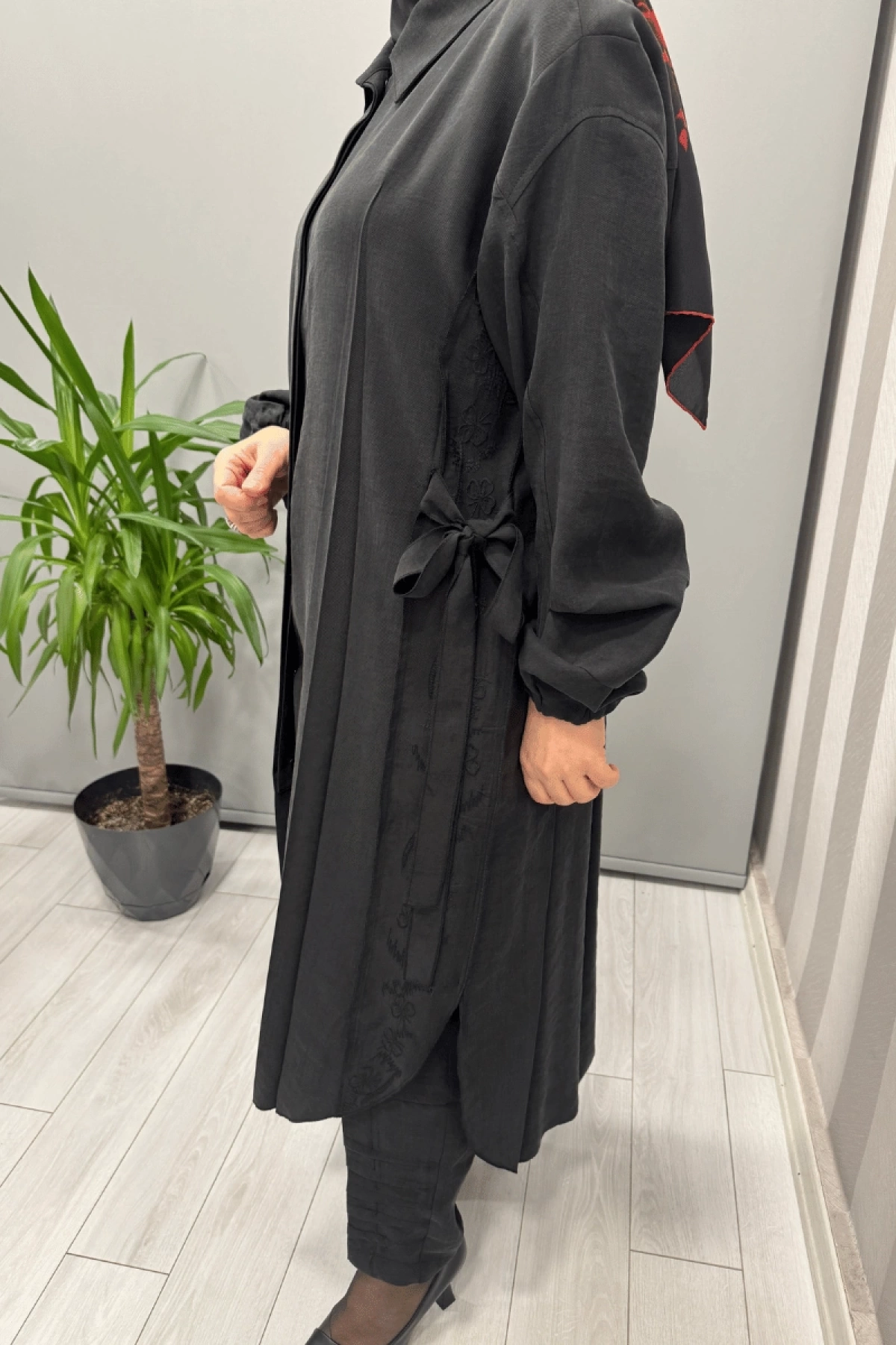 Misswhence Nakış Detaylı Gömlek Pantolon Takım Siyah 37301