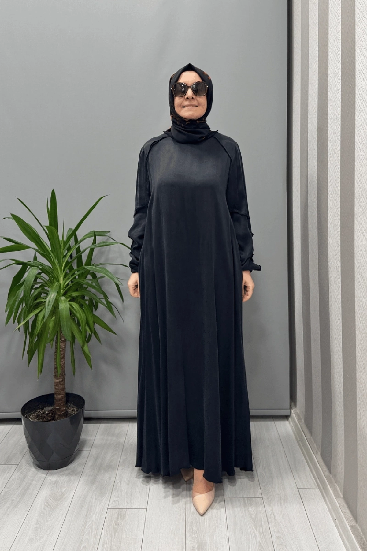 Misswhence Nervürlü Cepli İpek Saten Elbise Siyah 37801