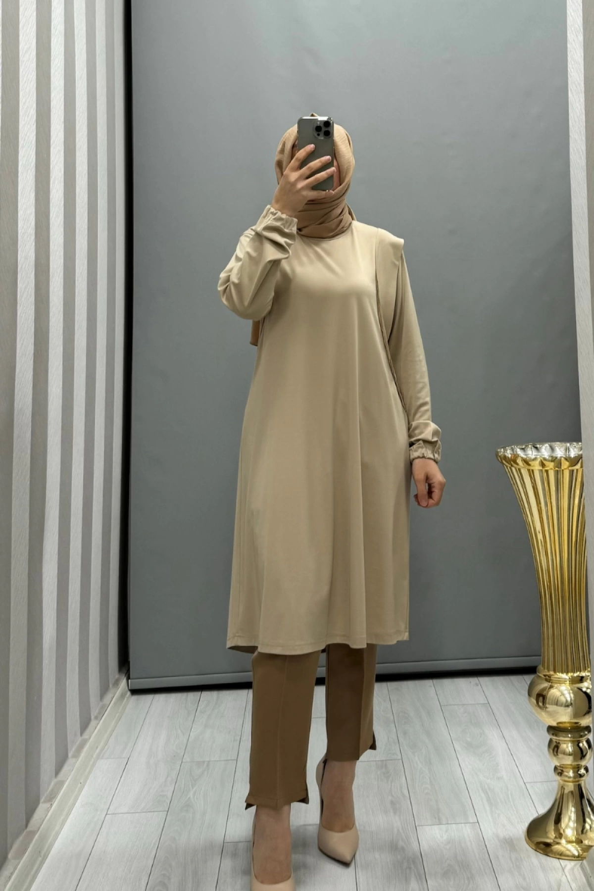 Misswhence Omuz Detaylı Bambu Basic Tunik Camel 35025