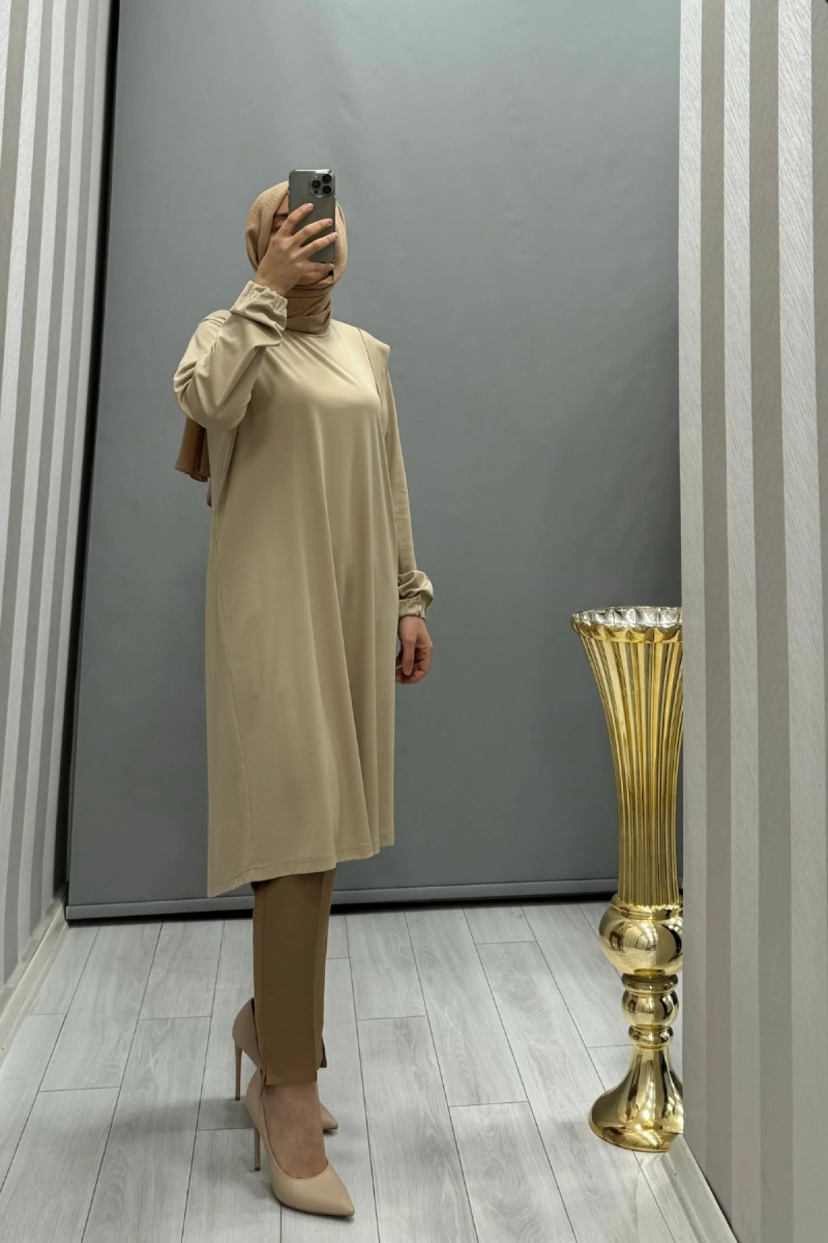 Misswhence Omuz Detaylı Bambu Basic Tunik Camel 35025