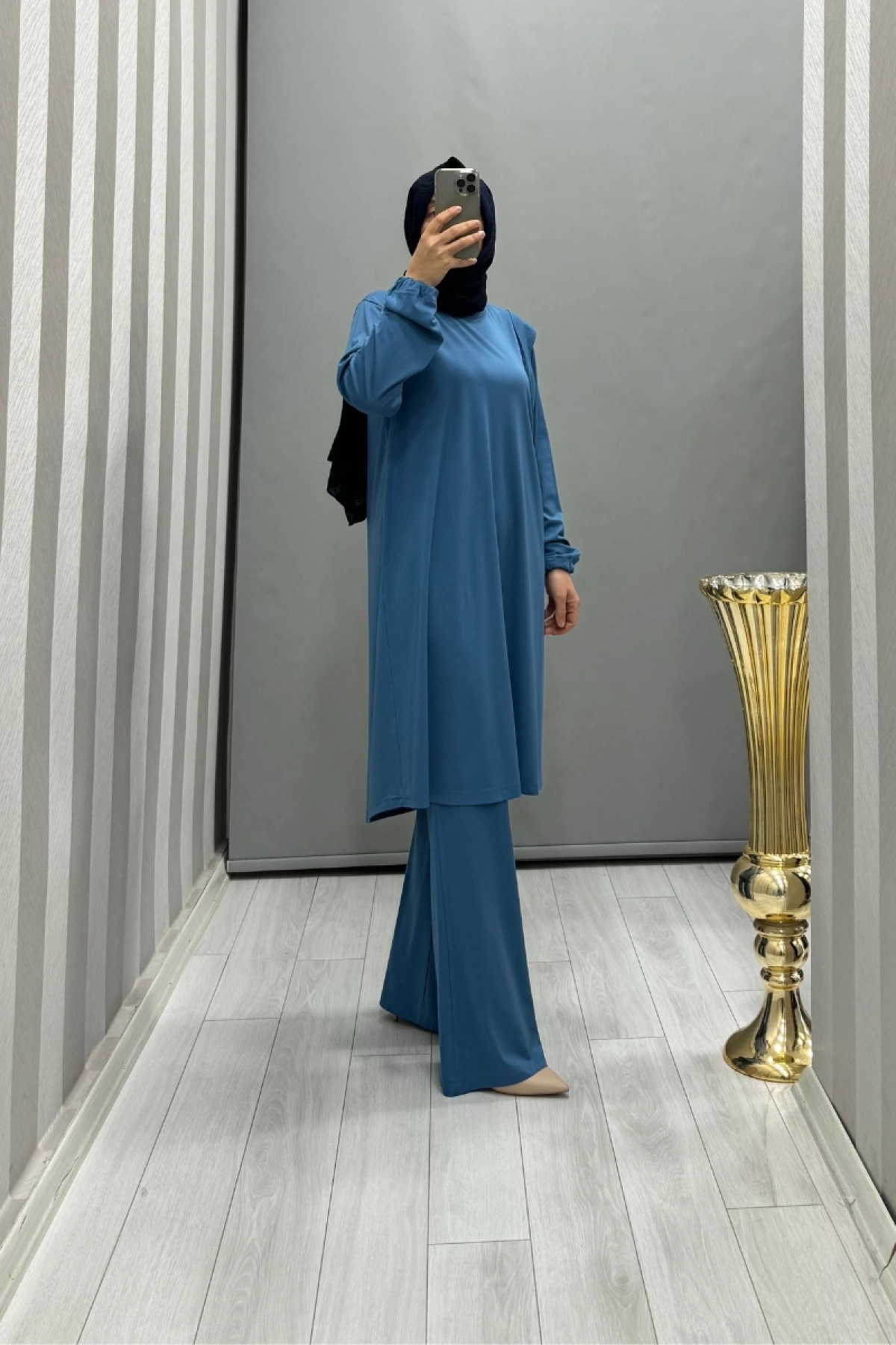 Misswhence Omuz Detaylı Bambu Basic Tunik Mavi 35025