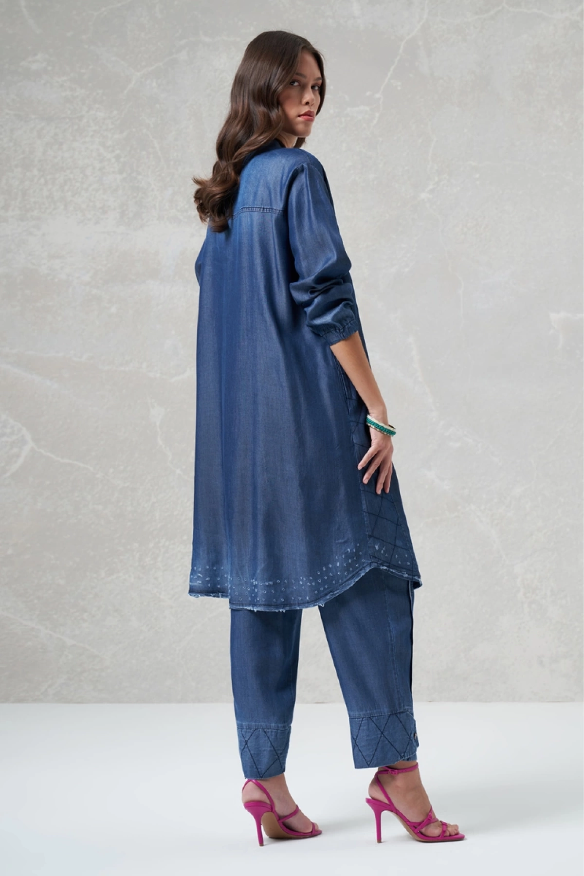 Misswhence Pants with Buttoned Hem Tencel Navy 35102