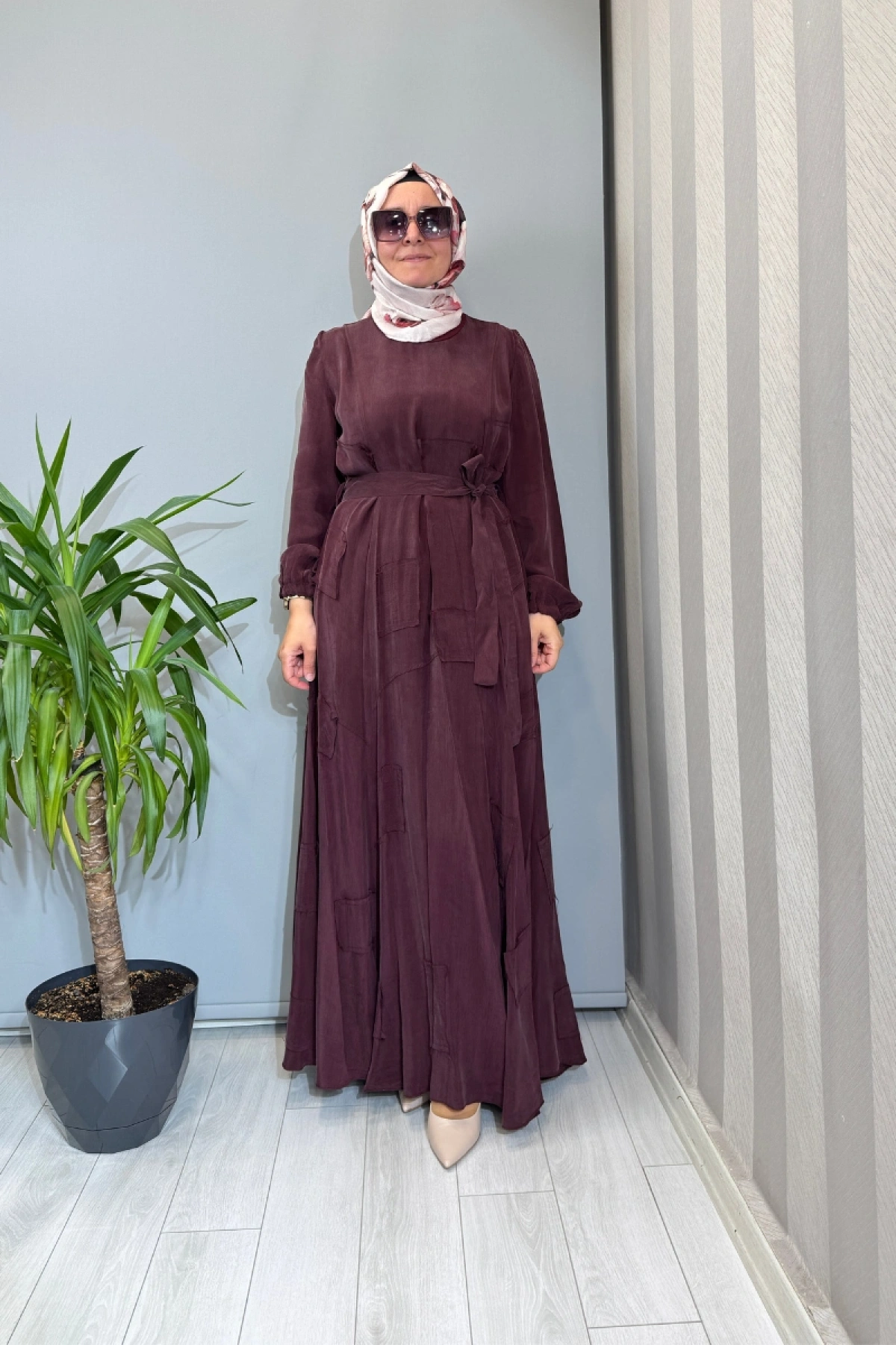 Misswhence Parça Detaylı Cupro İpek Elbise Bordo 39804