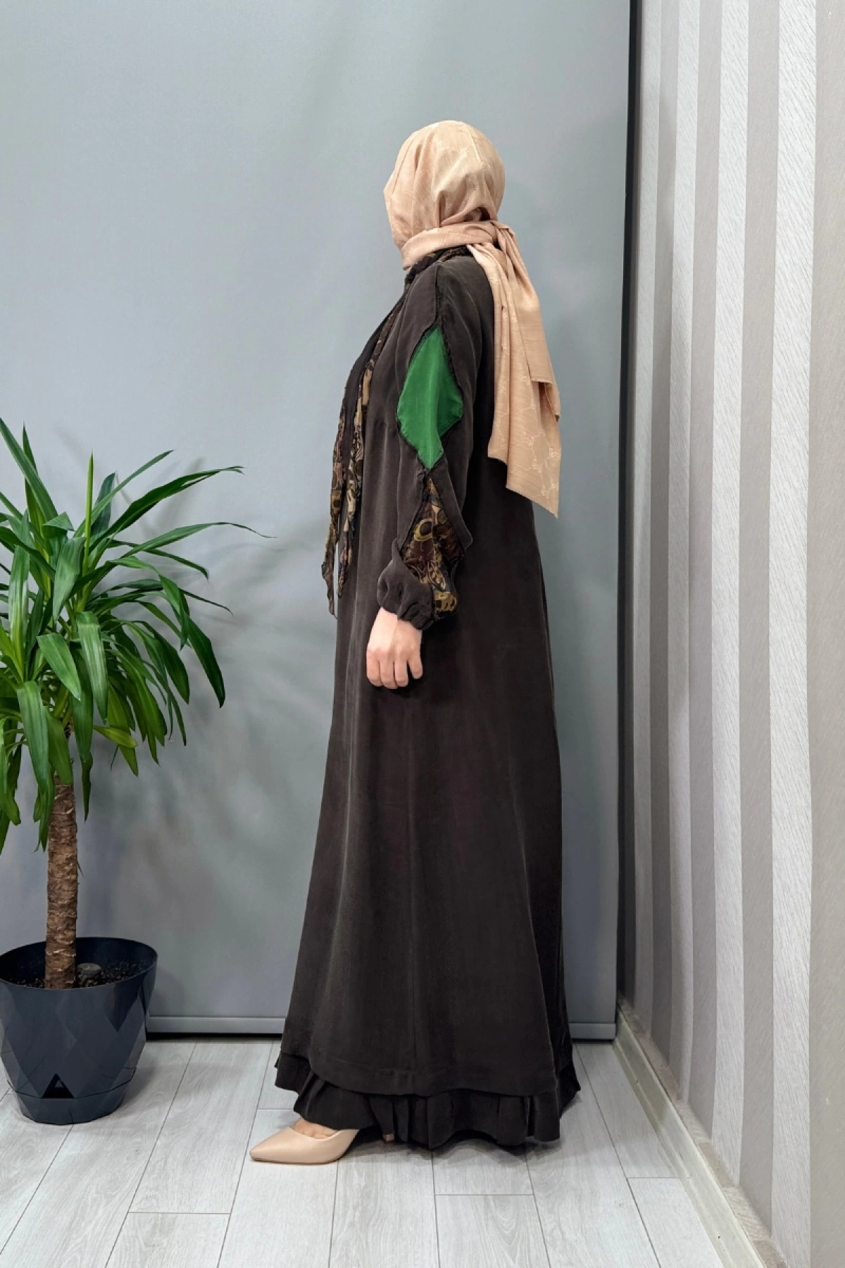 Misswhence Patchwork Detaylı Fularlı Elbise Kahve 37803