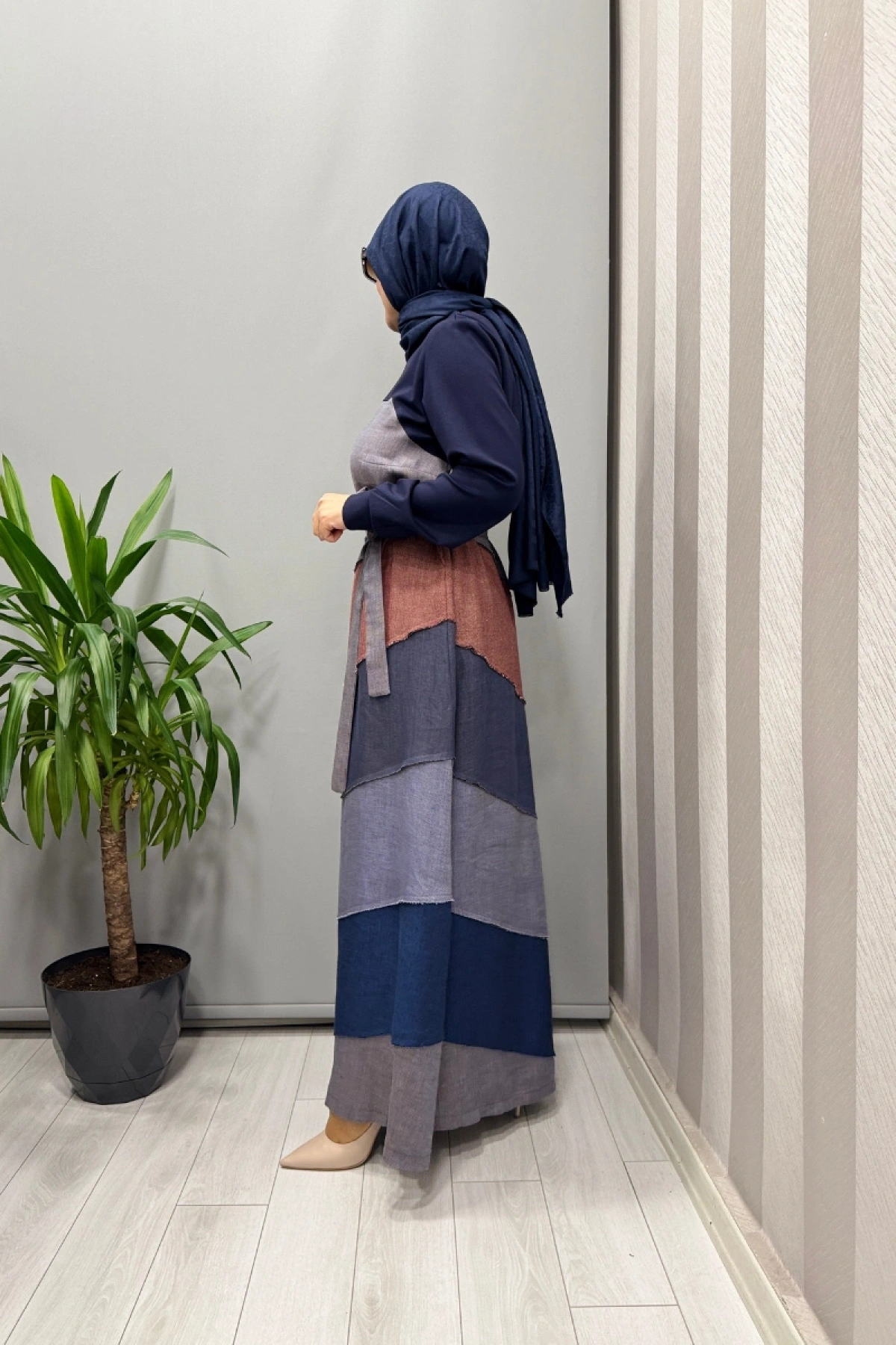 Misswhence Patchwork Elbise Lacivert 38832