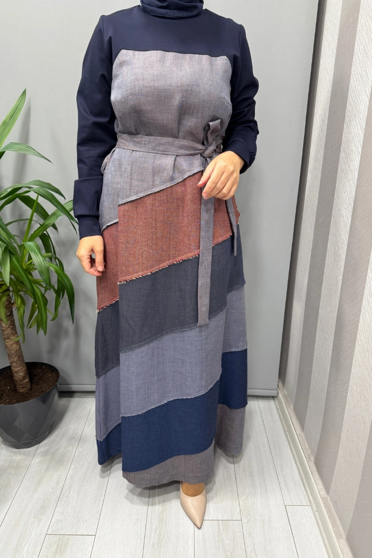 Misswhence Patchwork Elbise Lacivert 38832