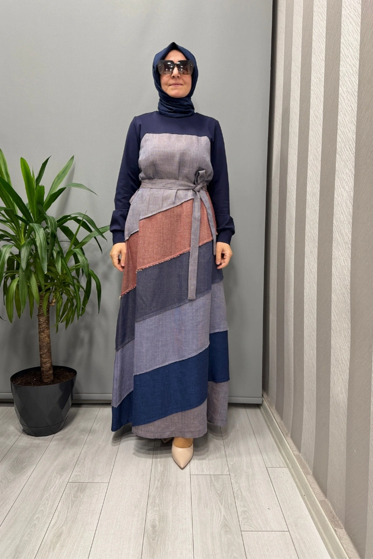 Misswhence Patchwork Elbise Lacivert 38832