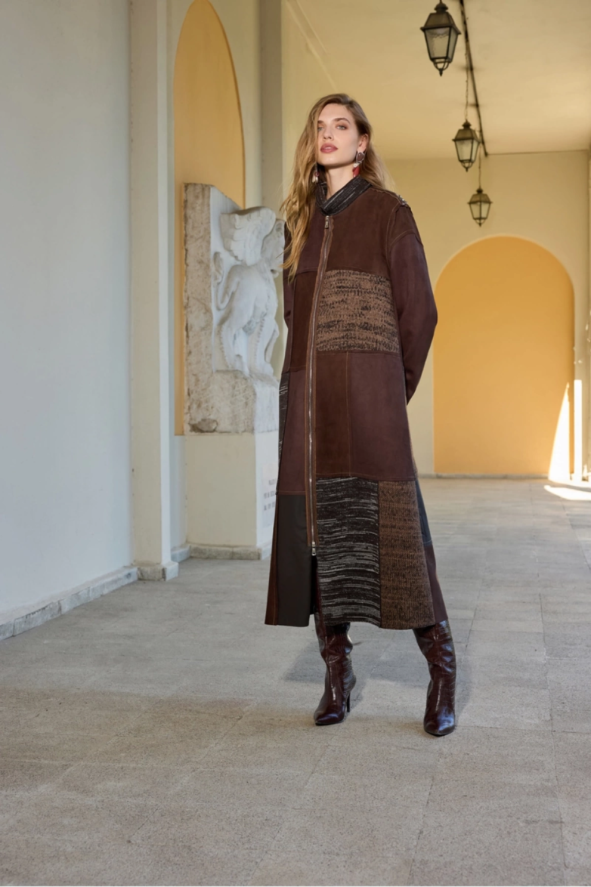 MissWhence Patchwork Güderi Pardesü Kahve 36505