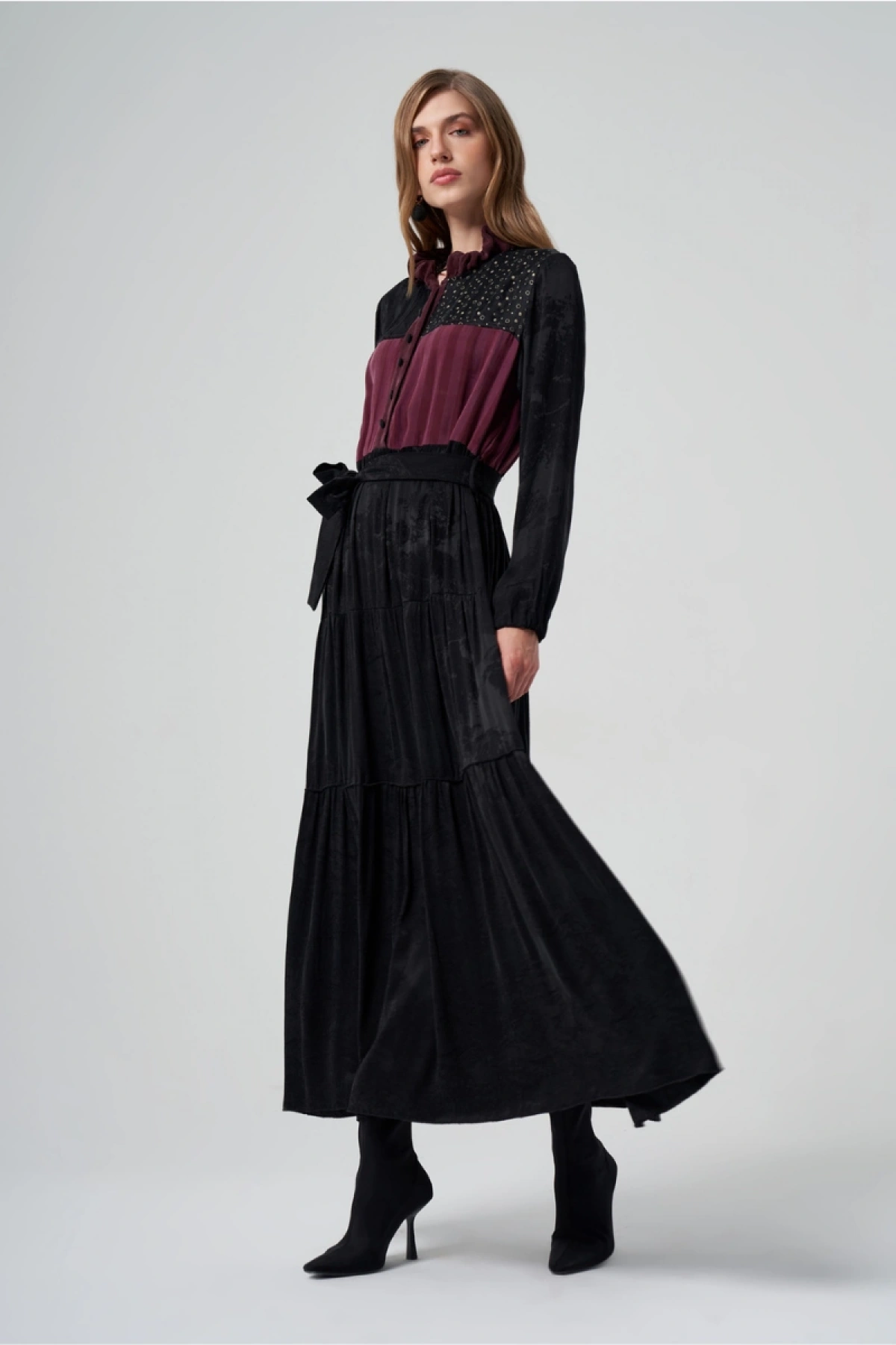 MissWhence Patchwork İpek Elbise Siyah 36821