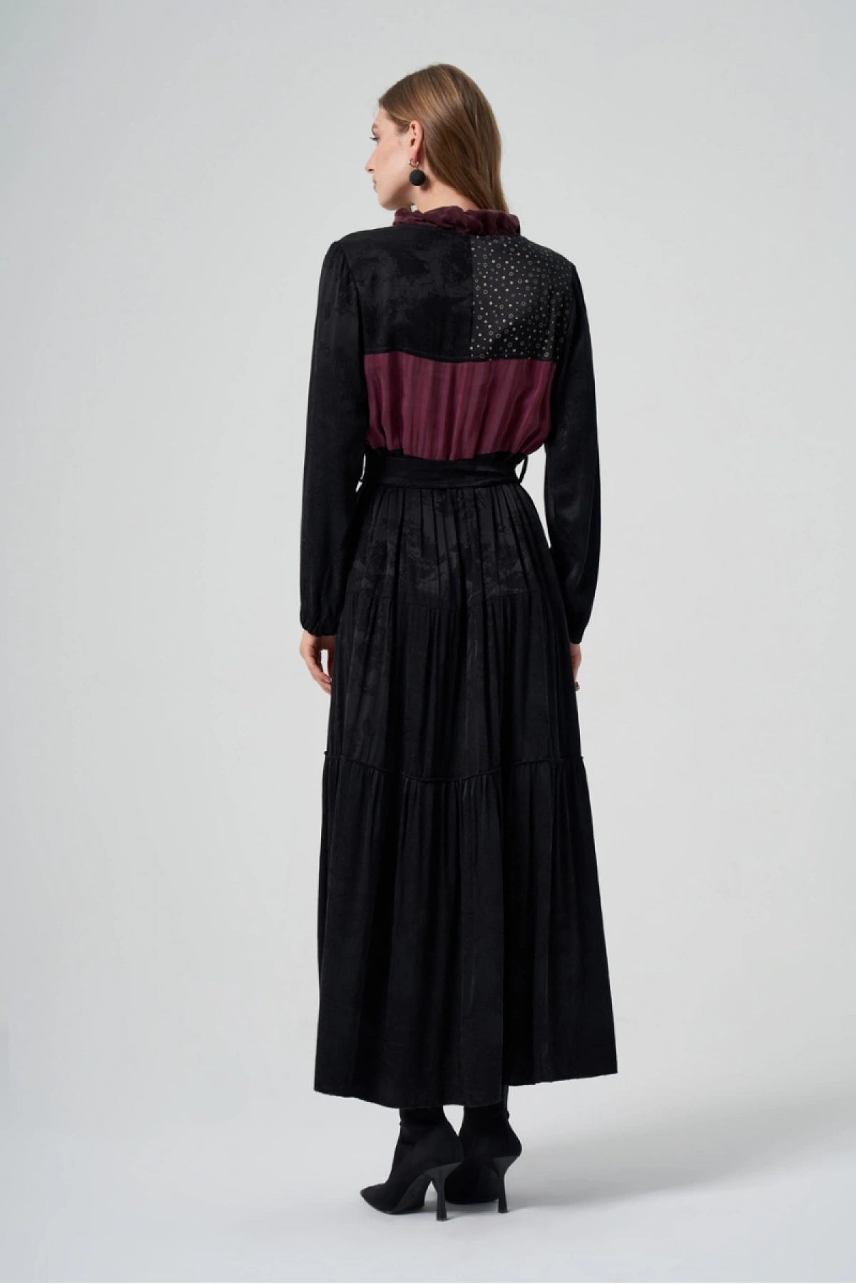MissWhence Patchwork İpek Elbise Siyah 36821