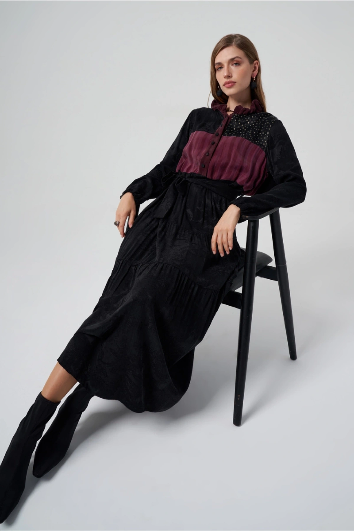 MissWhence Patchwork İpek Elbise Siyah 36821