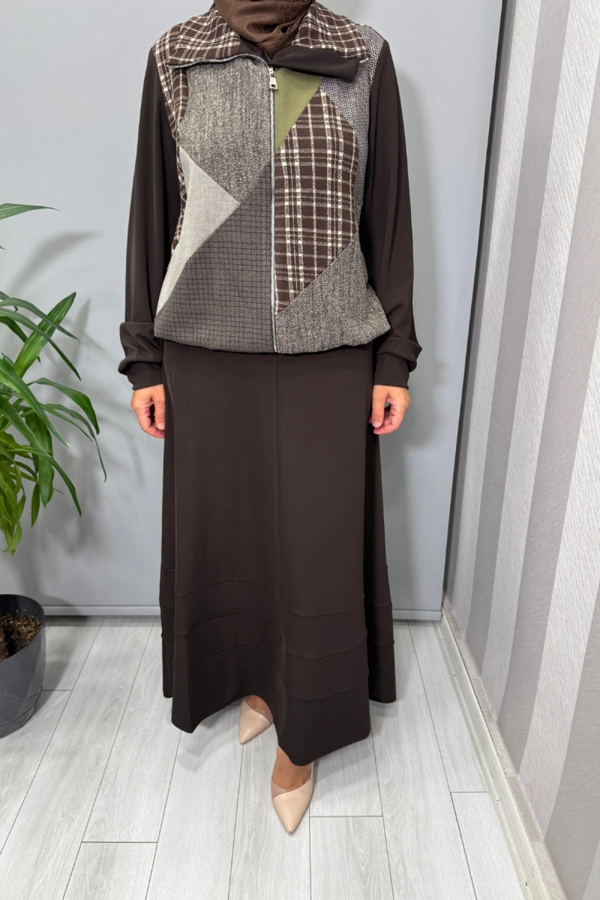 Misswhence Patcwork Ceket Takım Kahve 38200
