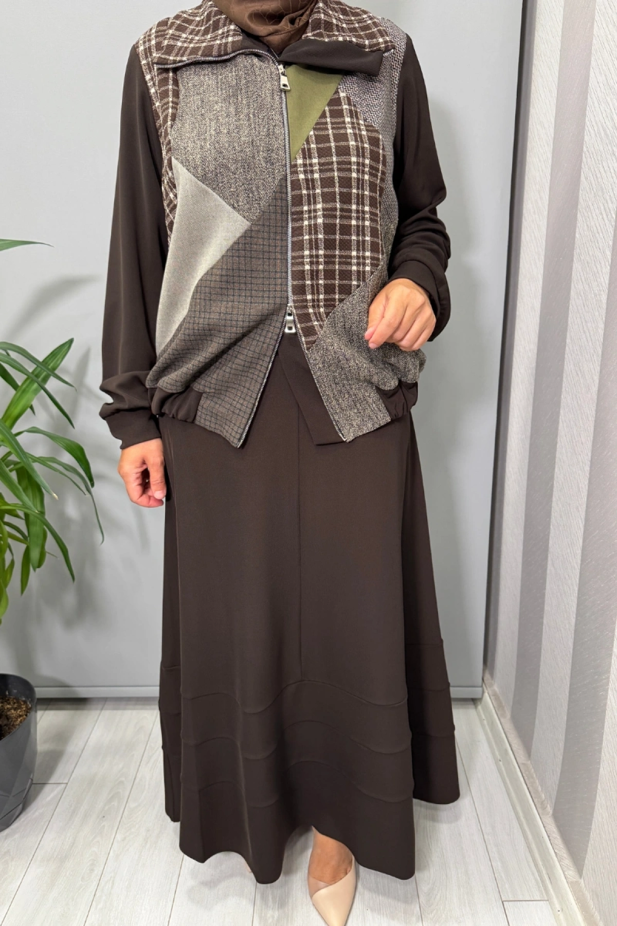 Misswhence Patcwork Ceket Takım Kahve 38200