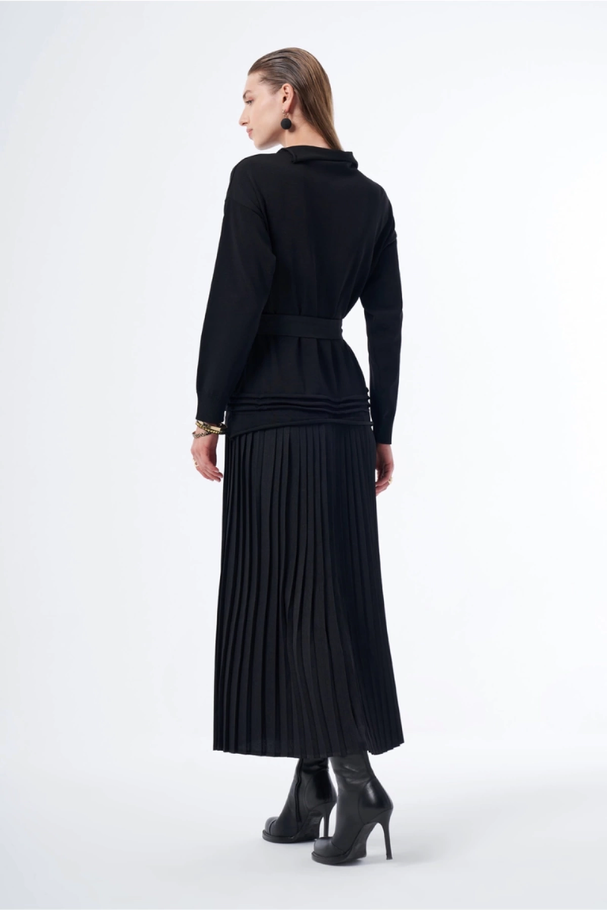 MissWhence Pleated Knit Dress Black 36813