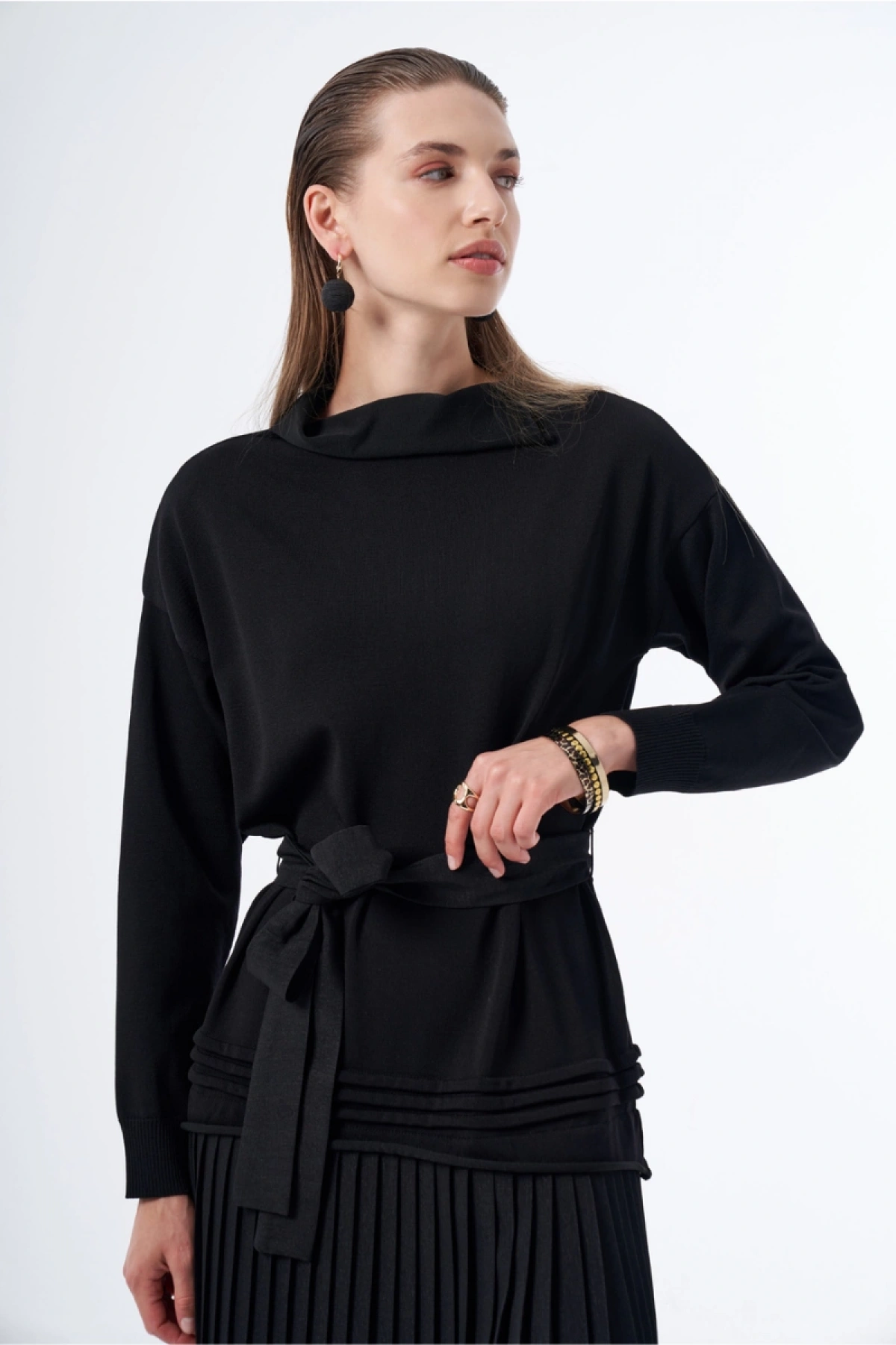 MissWhence Pleated Knit Dress Black 36813