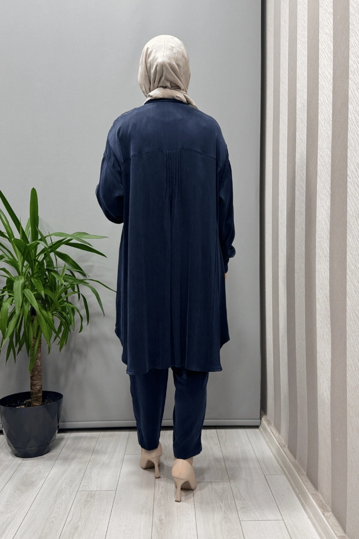 Misswhence Saten İpek Tunik Pantolon Takım Lacivert 37017