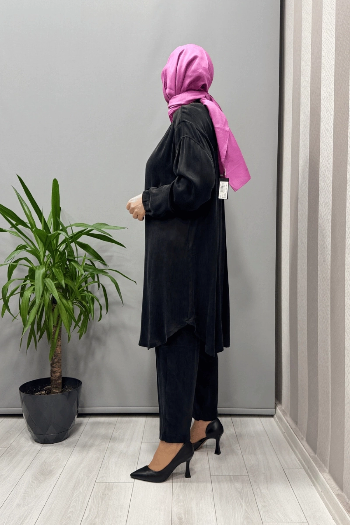 Misswhence Saten İpek Tunik Pantolon Takım Siyah 37017